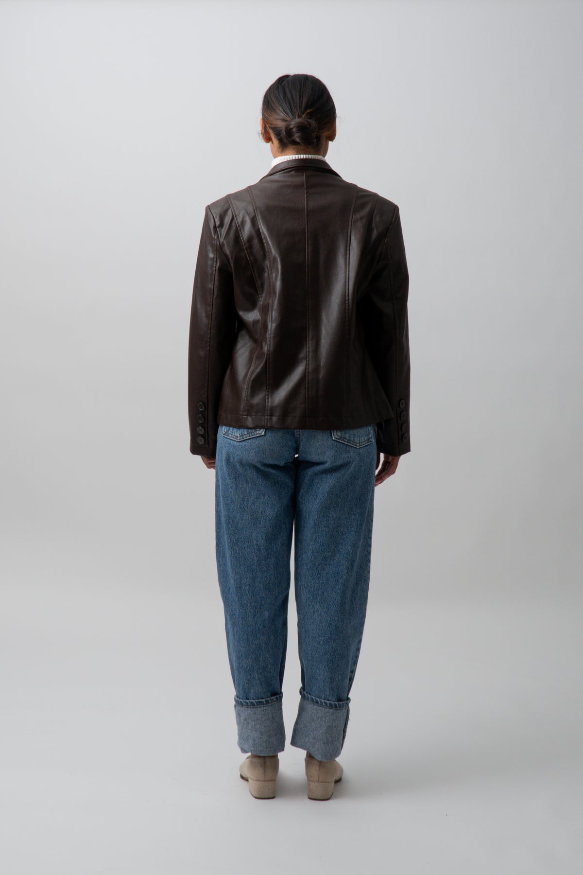 Vintage 90s Faux Leather Brown Blazer Jacket