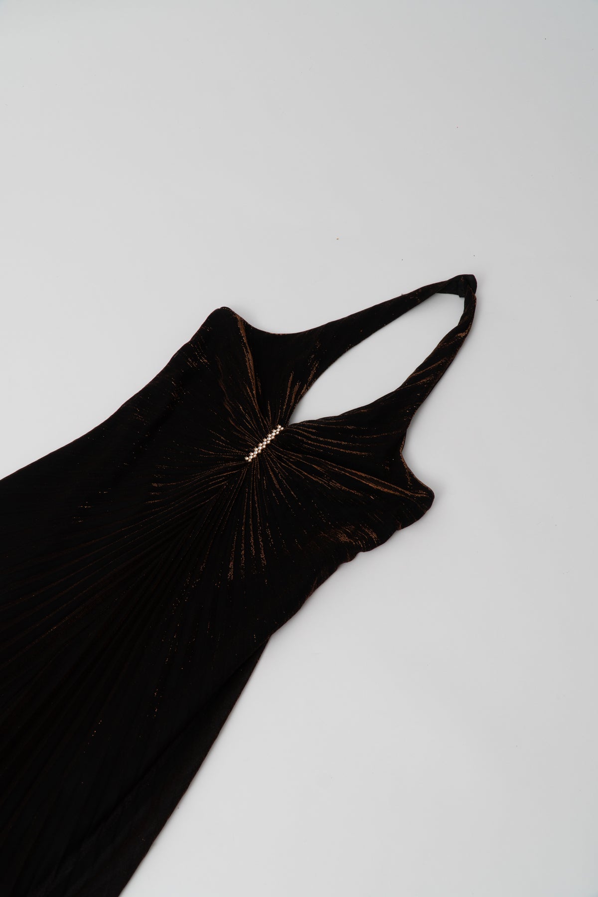 Vintage 90s Metallic Pleated Halter Gown