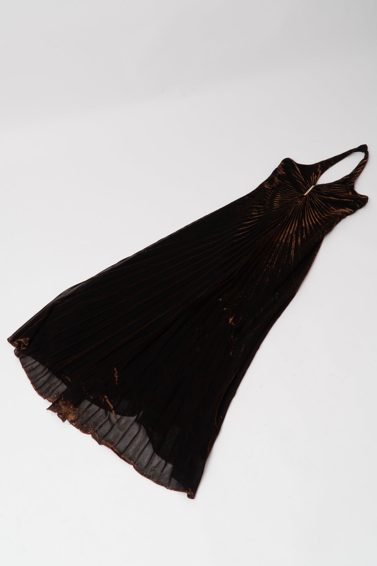 Vintage 90s Metallic Pleated Halter Gown
