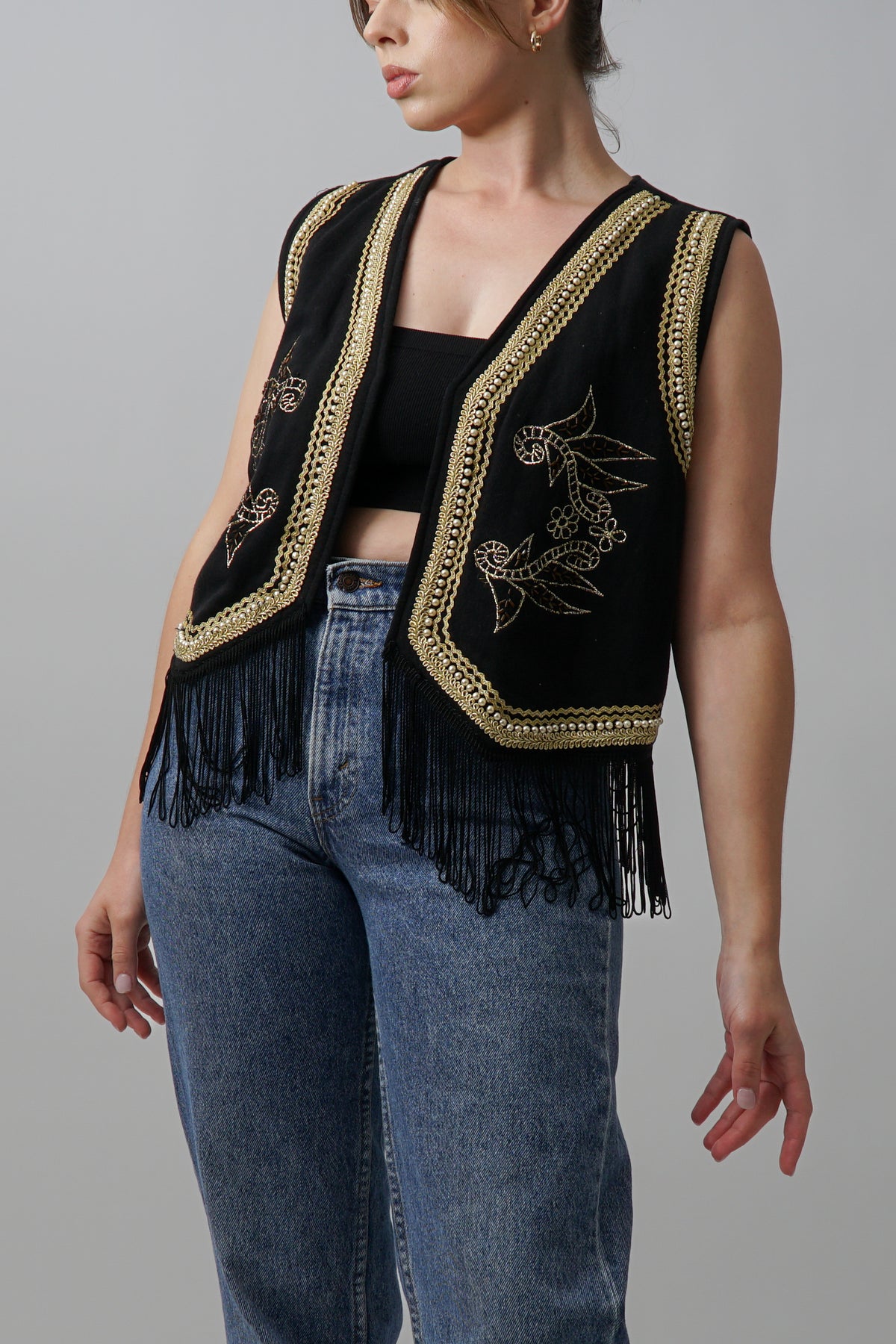 Vintage 90s Pearl & Lamé Embellished Vest