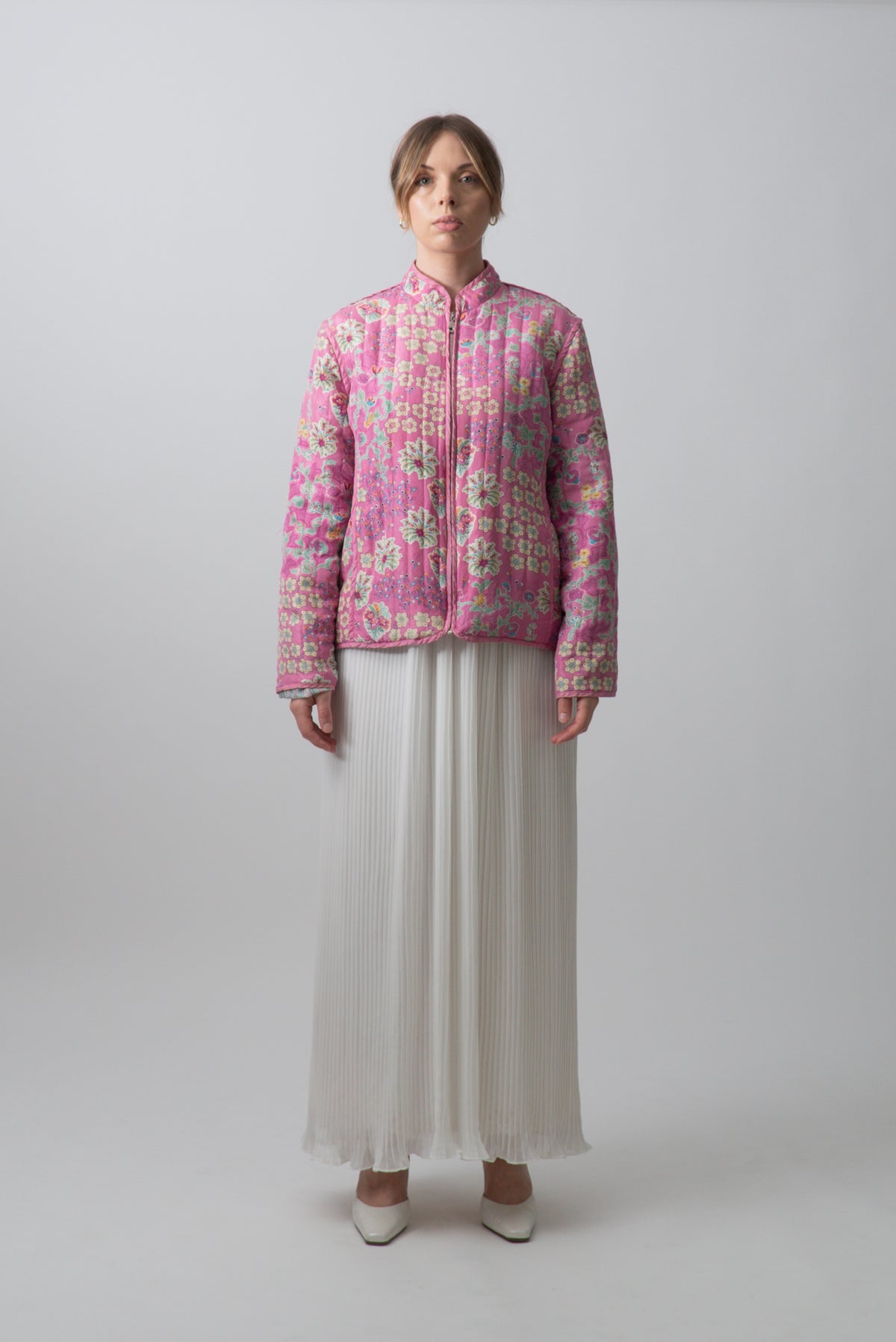 Vintage 90s 100% Silk Floral Bomber