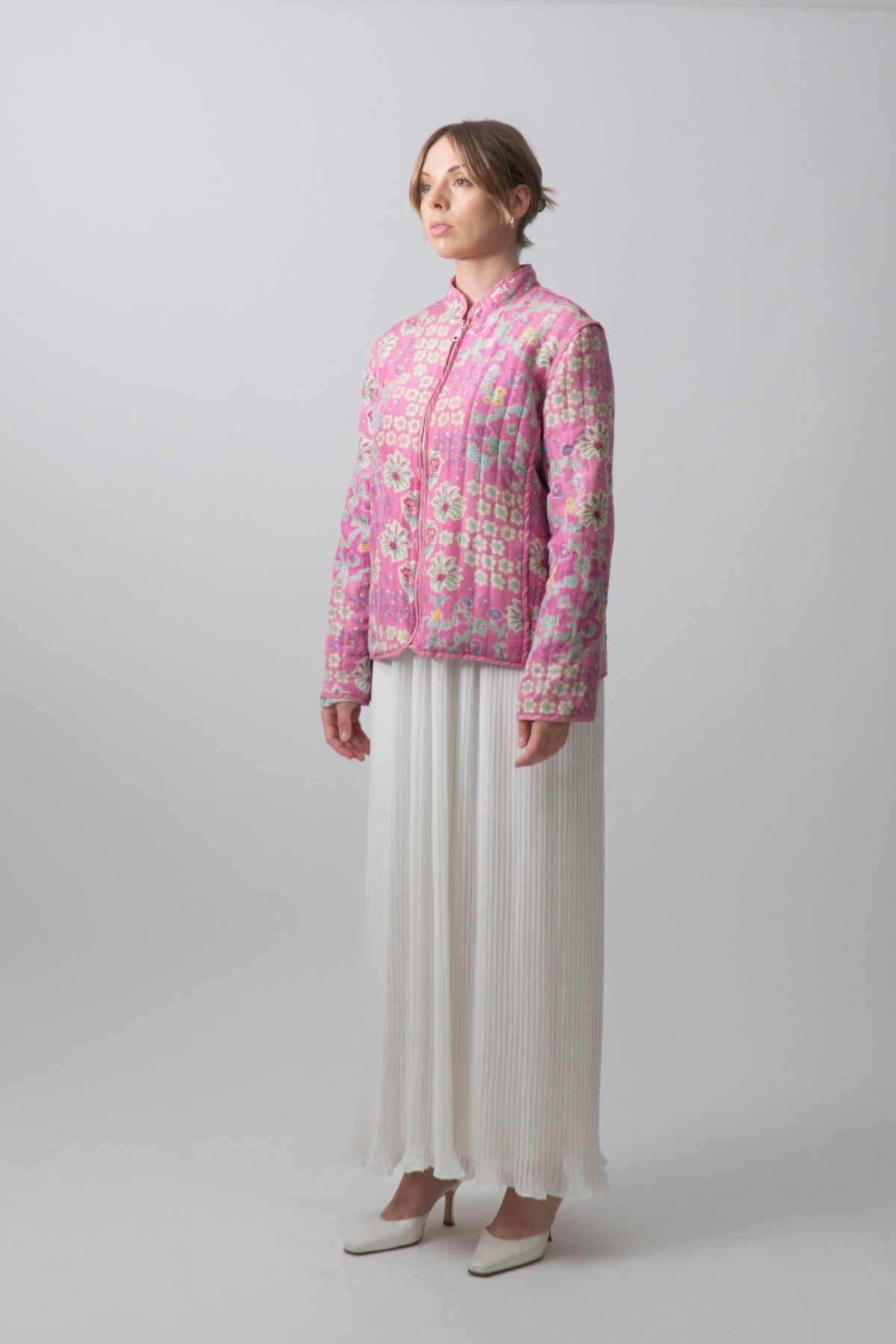 Vintage 90s 100% Silk Floral Bomber