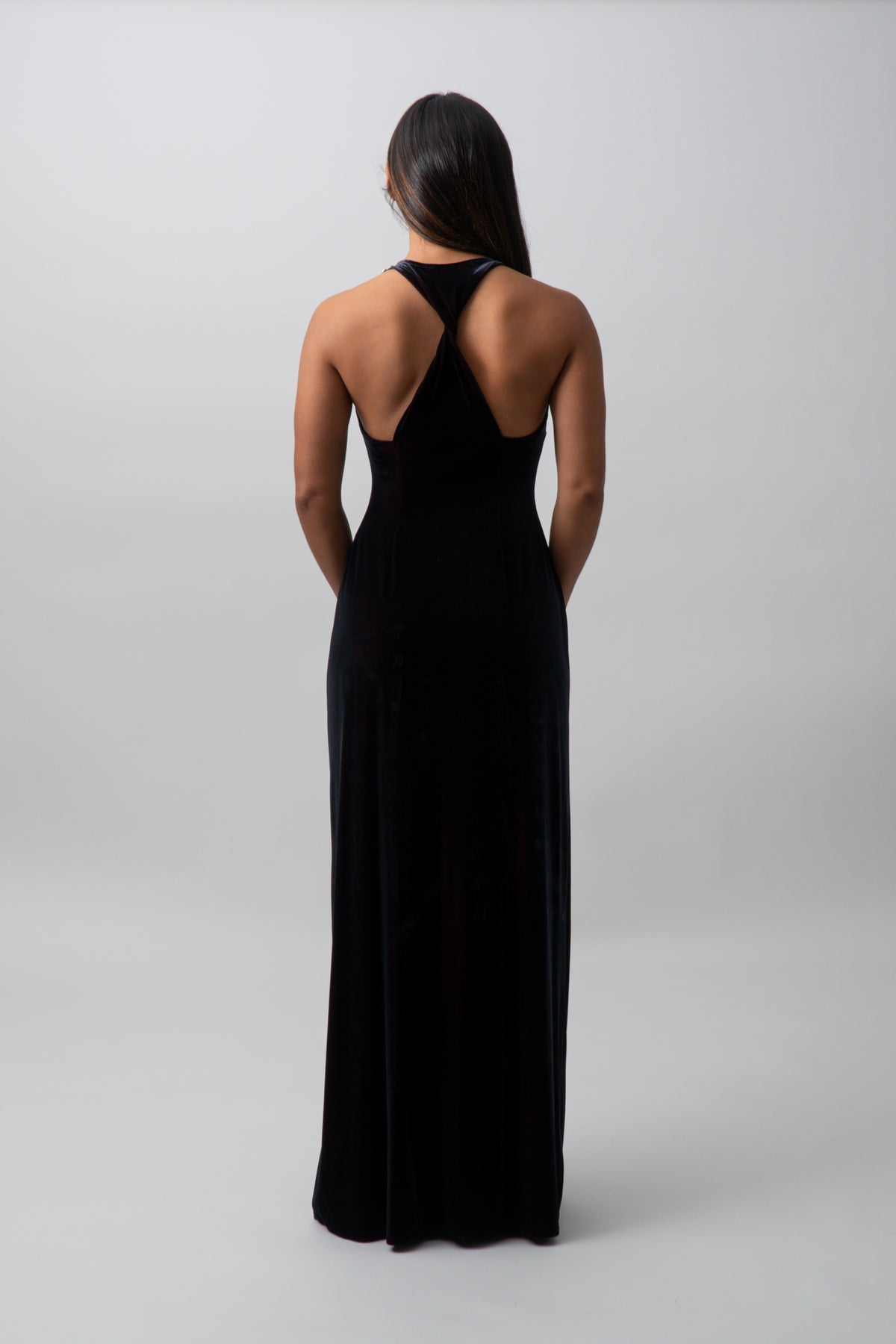 Vintage 90s Black & Red Velvet Maxi Dress