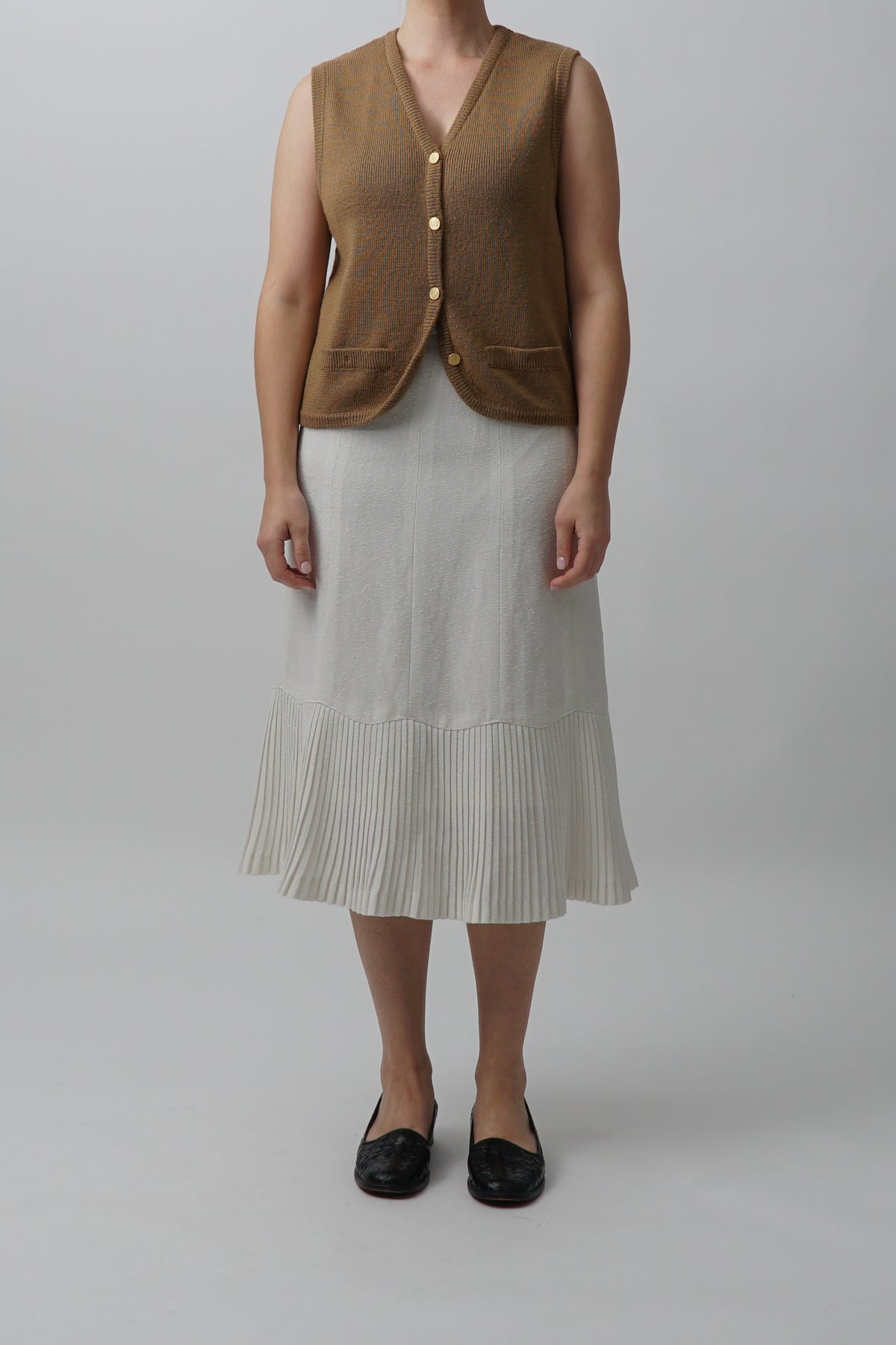 Vintage Textured Pleated Midi Skirt