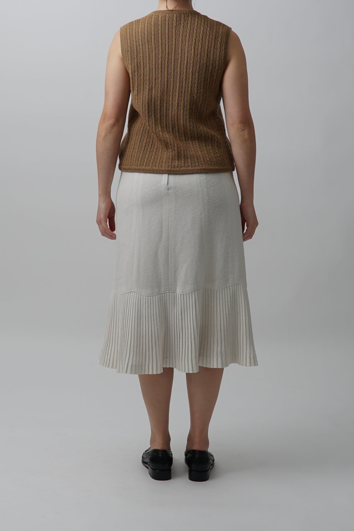Vintage Textured Pleated Midi Skirt