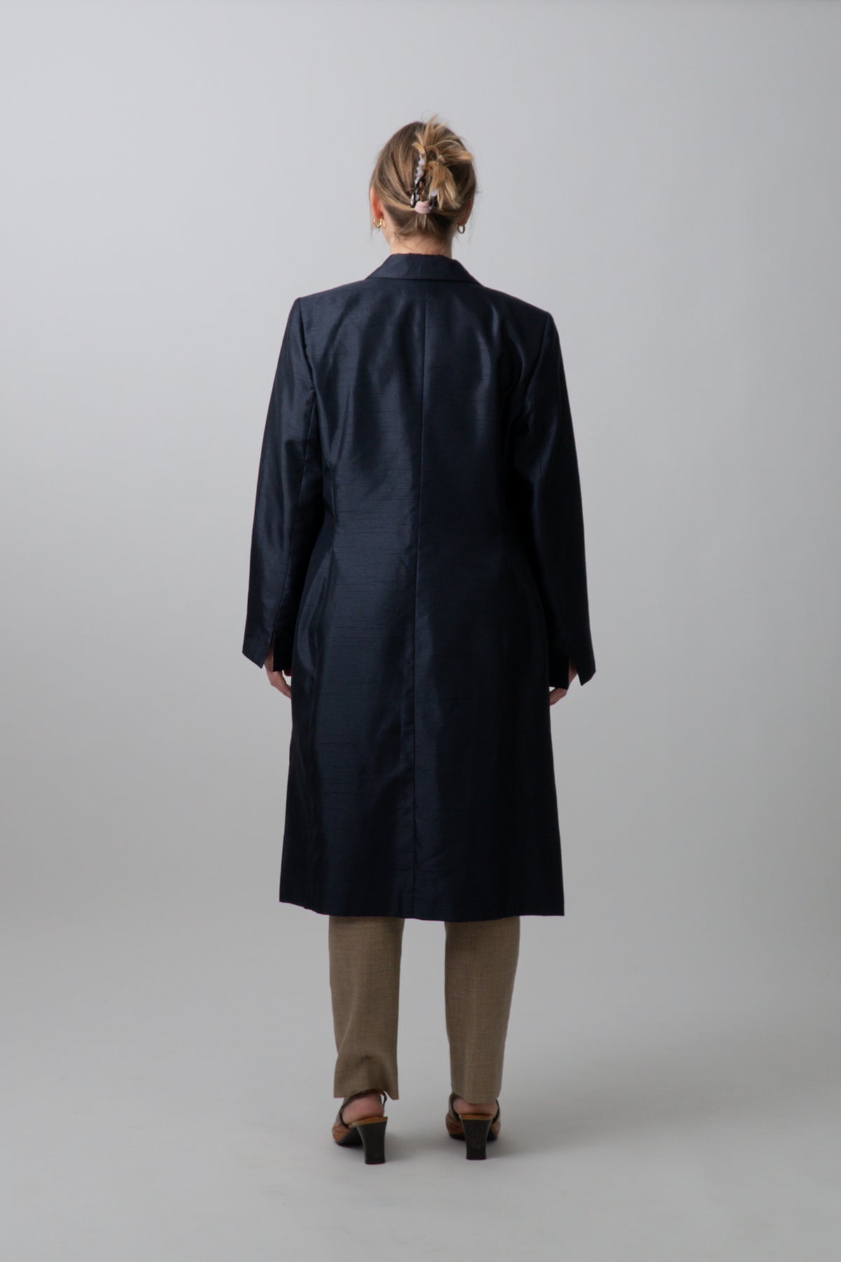 Vintage 90s Navy Faux Raw Silk Longline Blazer