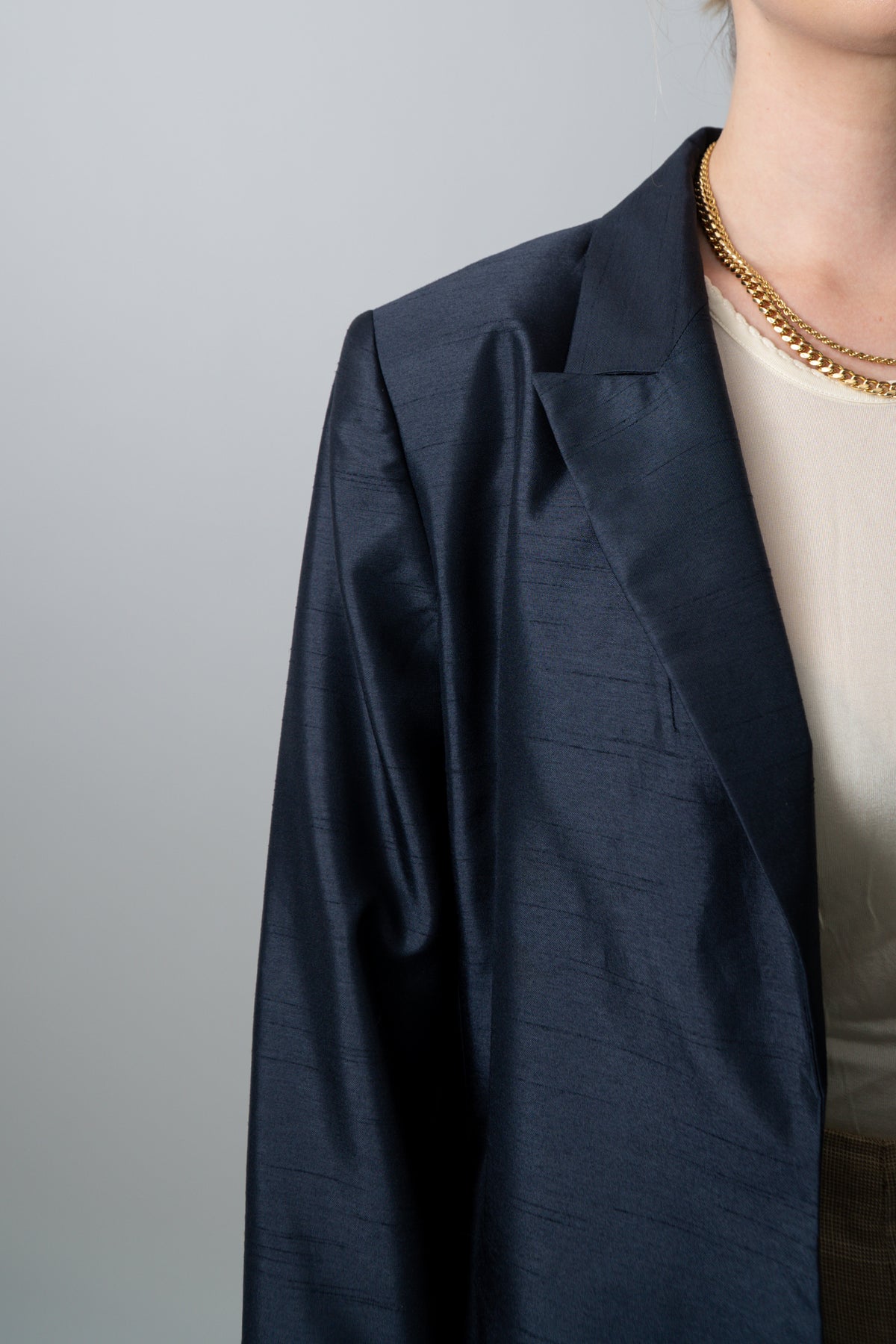 Vintage 90s Navy Faux Raw Silk Longline Blazer