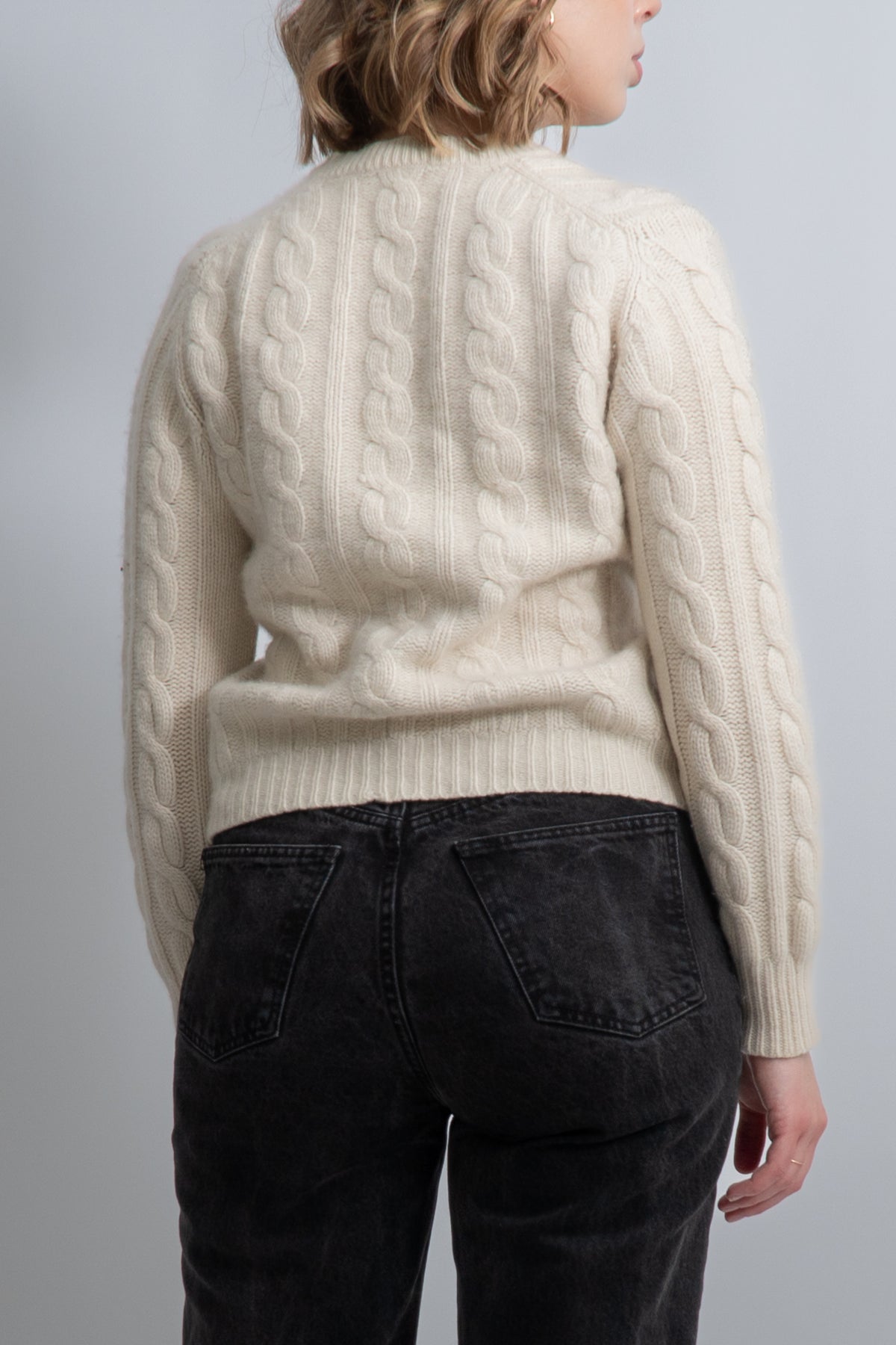 Vintage 100% Cashmere Cream Cable Knit Sweater