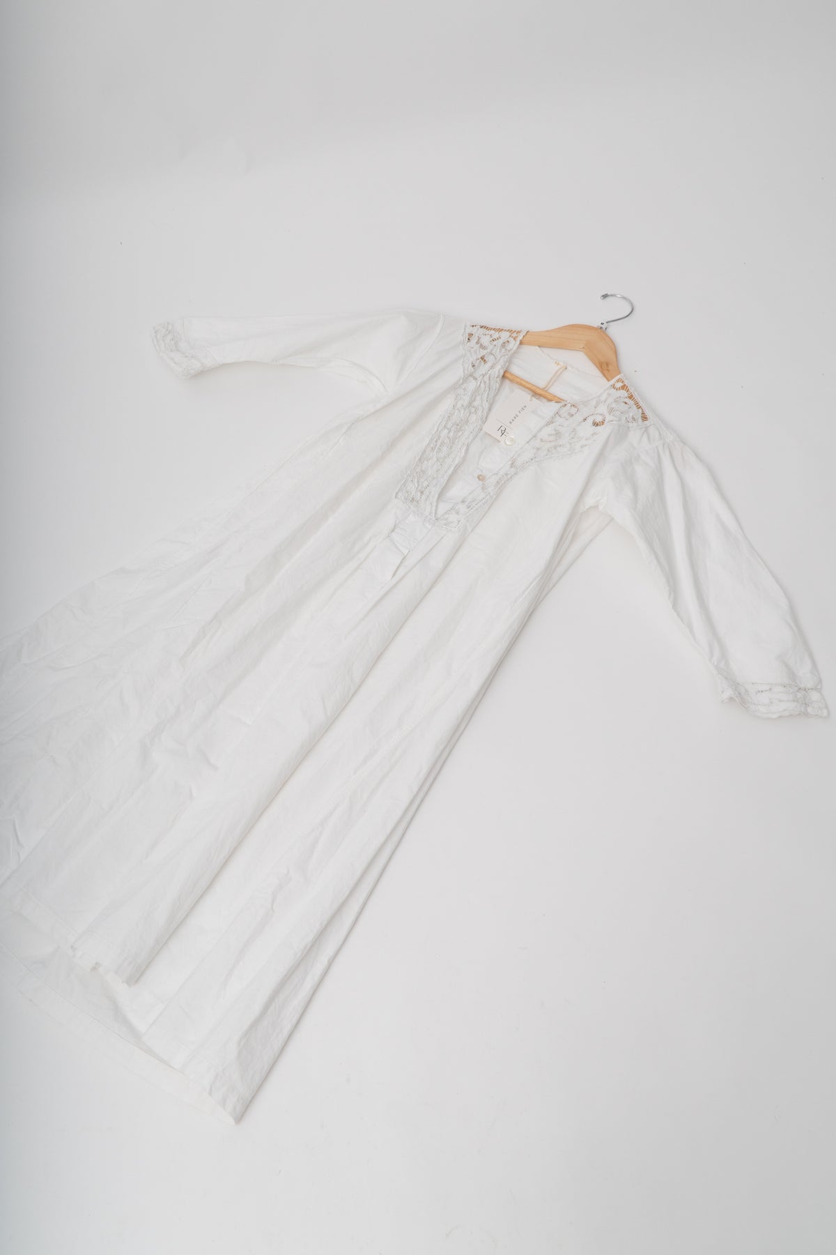 Vintage 100% Cotton White Long Sleeve Henley Dress
