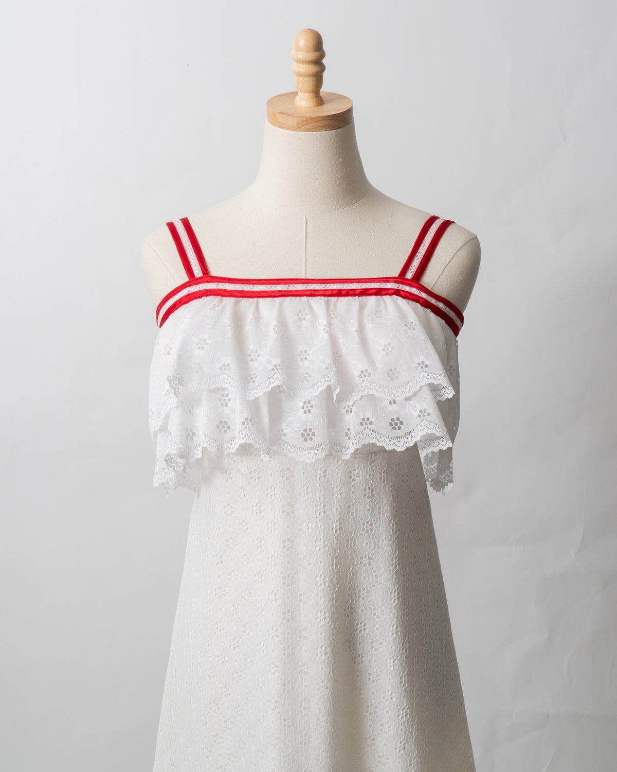 Vintage 70s Red Trim Eyelet Maxi Dress
