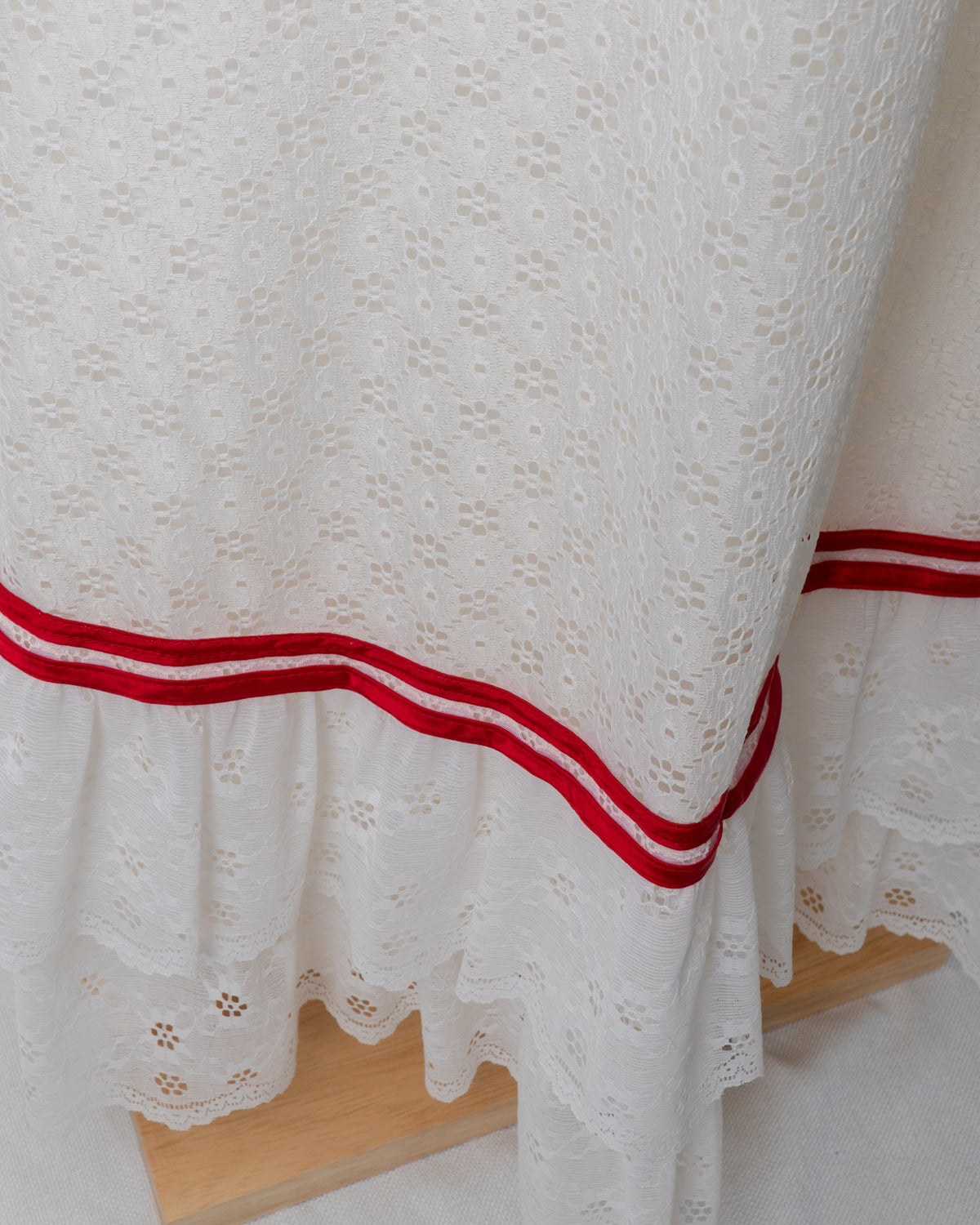 Vintage 70s Red Trim Eyelet Maxi Dress