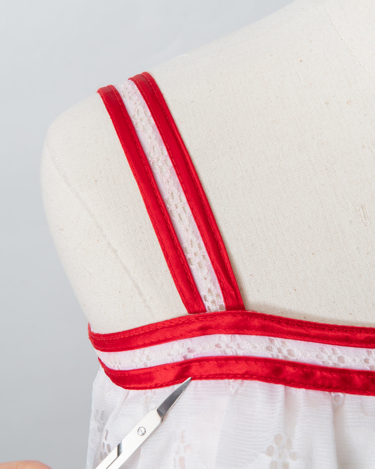 Vintage 70s Red Trim Eyelet Maxi Dress
