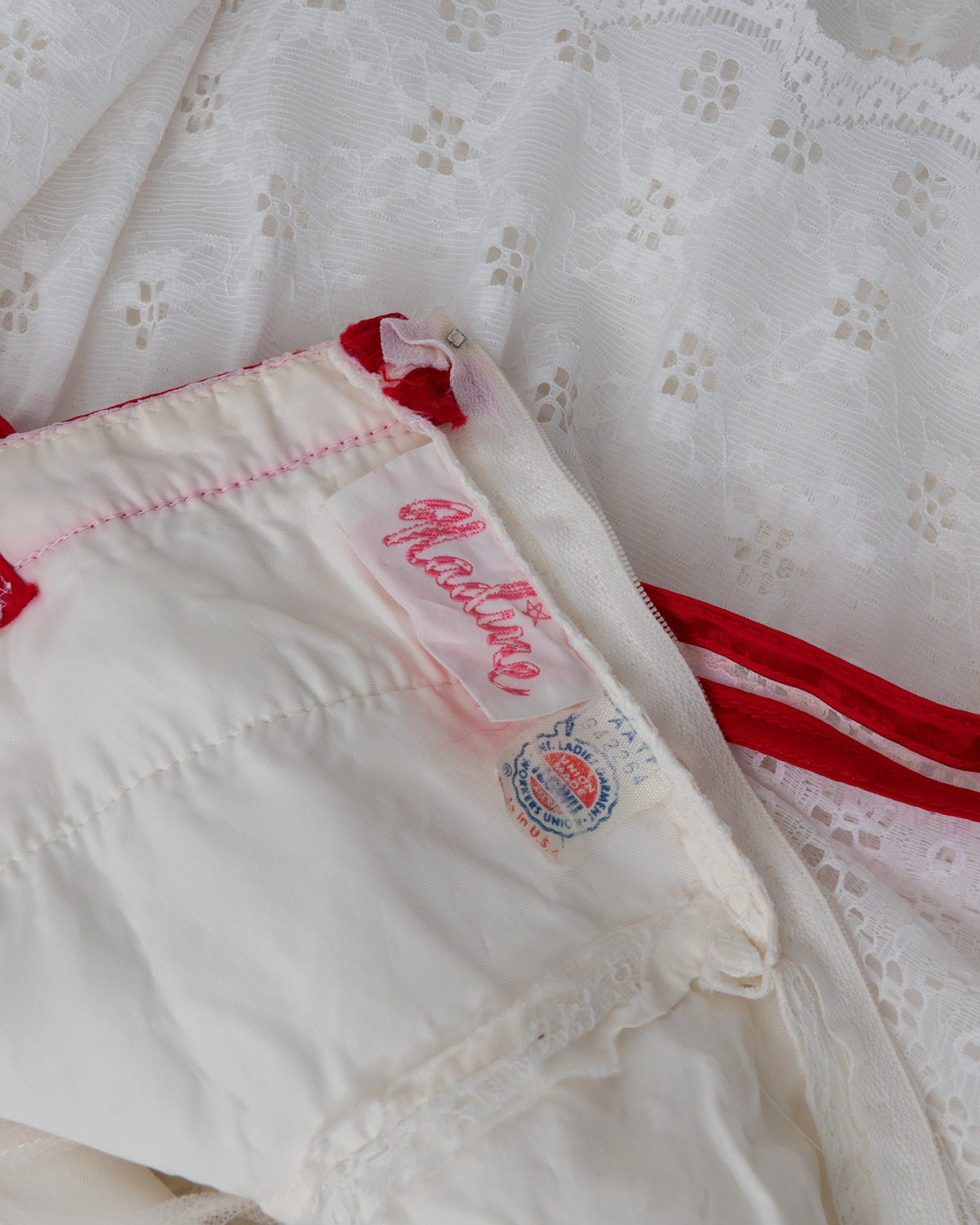 Vintage 70s Red Trim Eyelet Maxi Dress