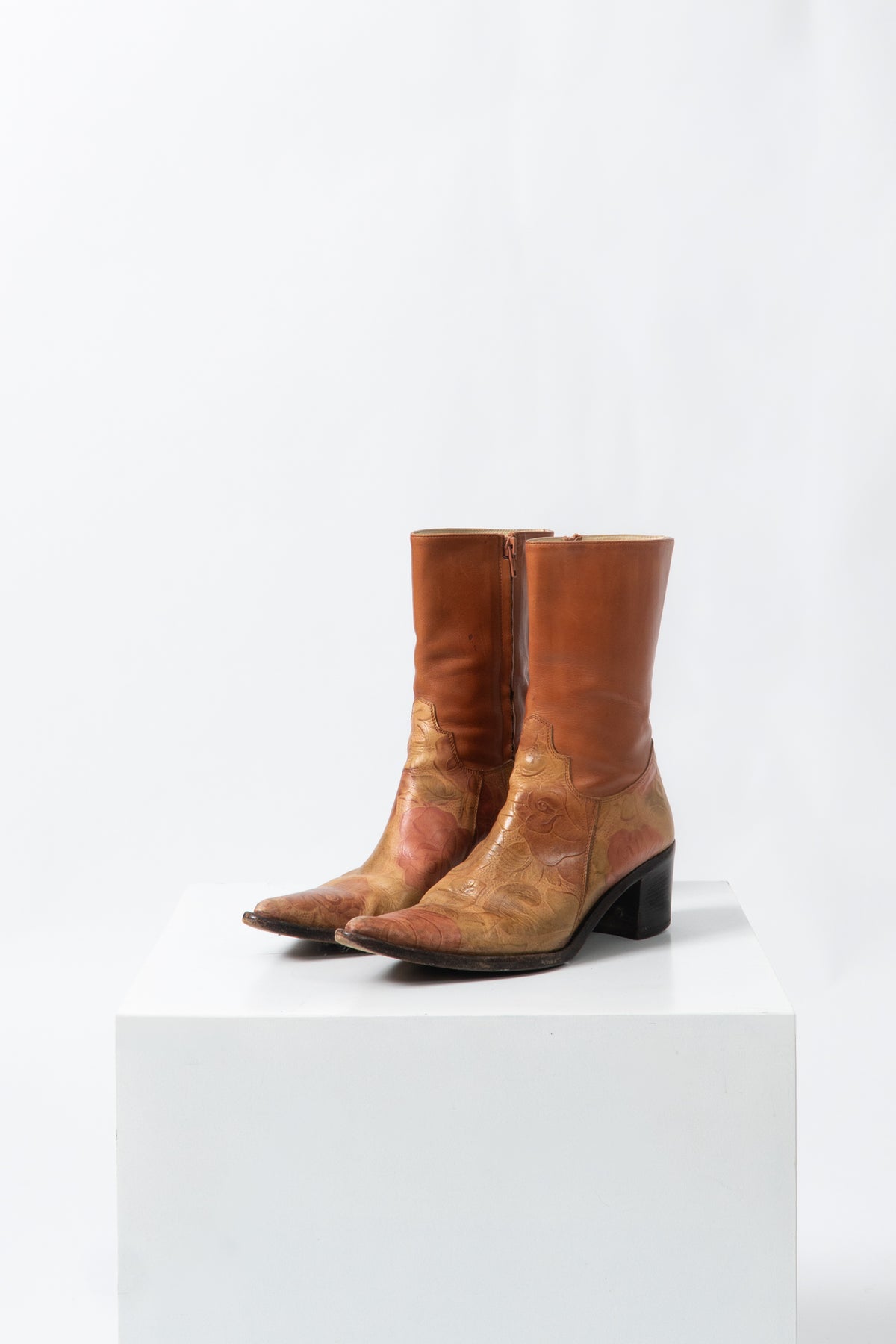 Vintage Italian Rose Embossed Boots