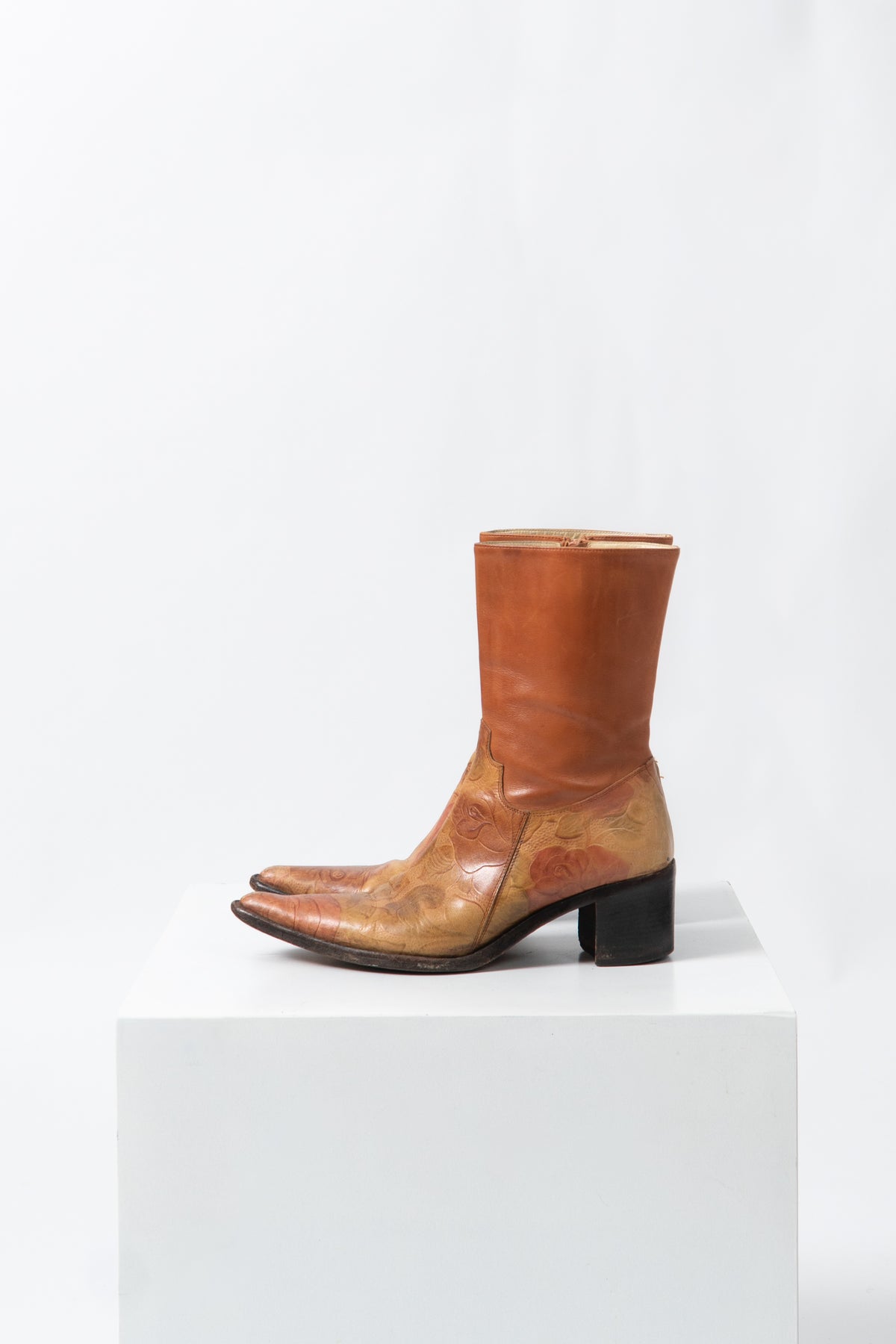 Vintage Italian Rose Embossed Boots