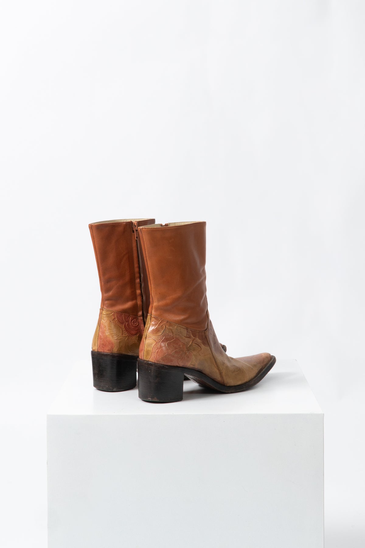 Vintage Italian Rose Embossed Boots