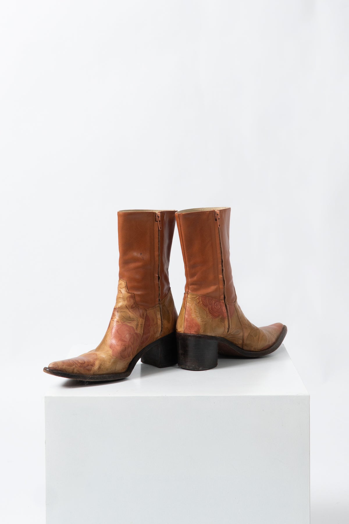 Vintage Italian Rose Embossed Boots