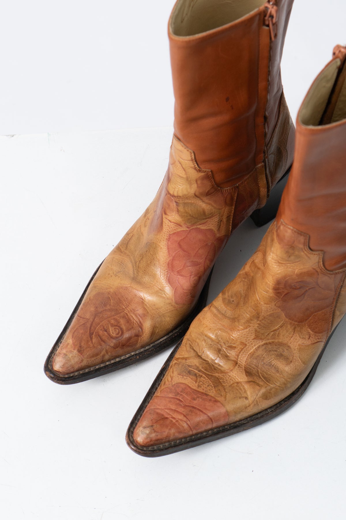 Vintage Italian Rose Embossed Boots