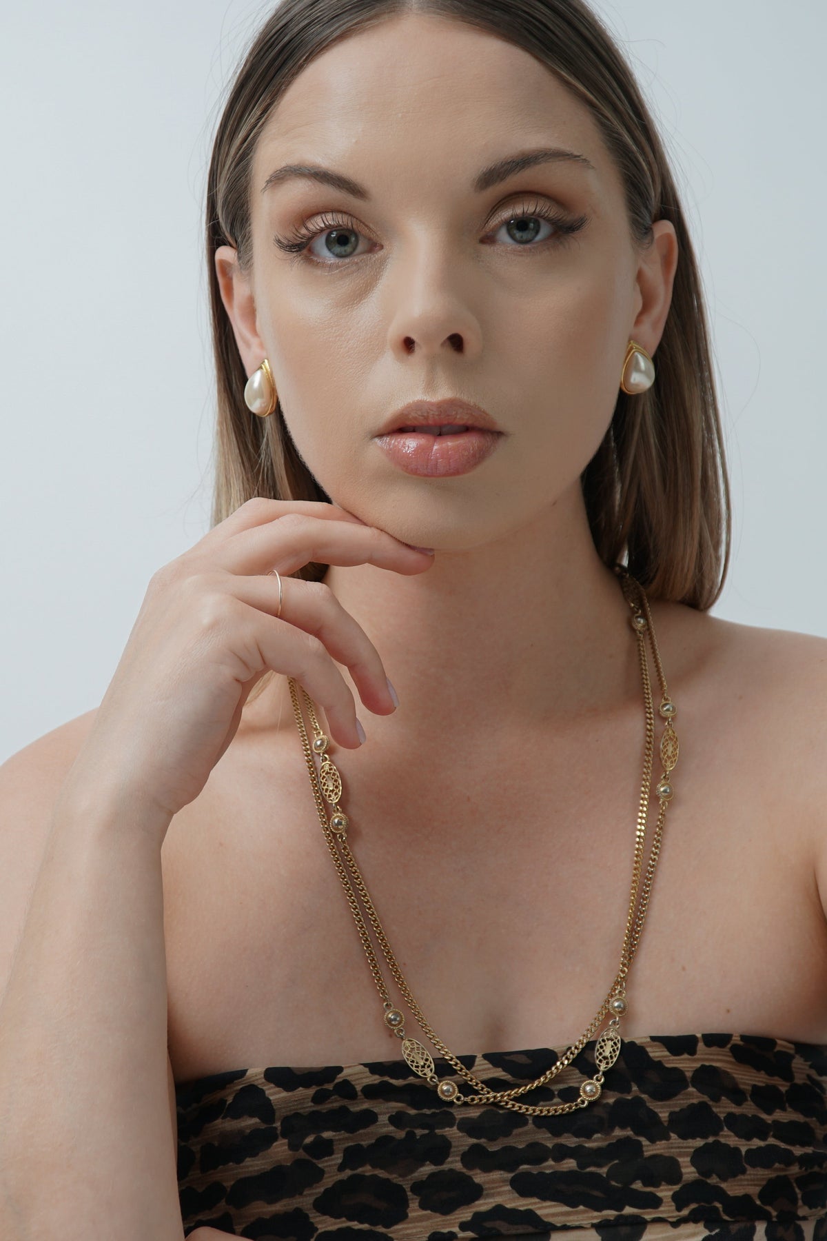 Vintage Gold Embellished Chain Necklace, 52"