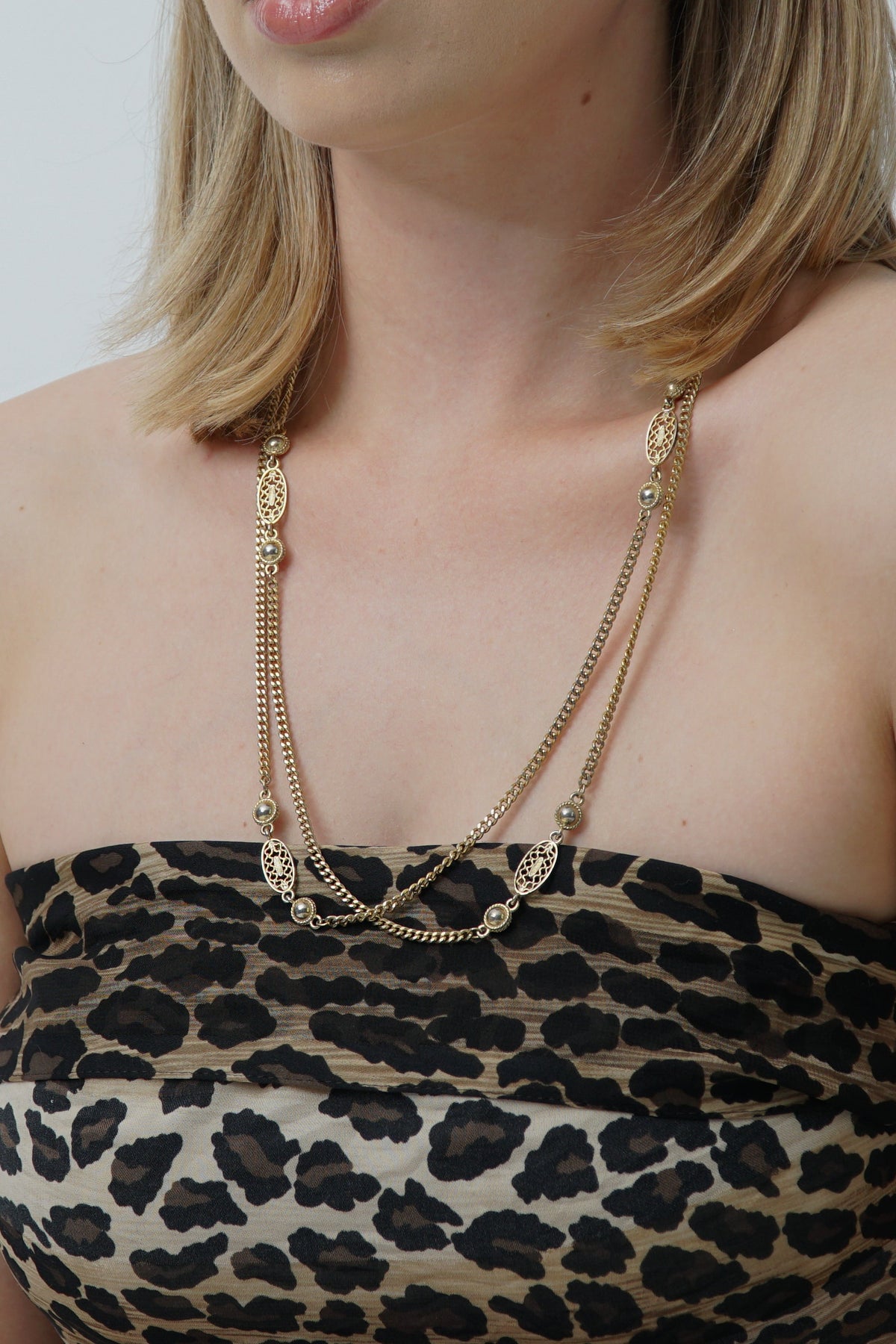 Vintage Gold Embellished Chain Necklace, 52"