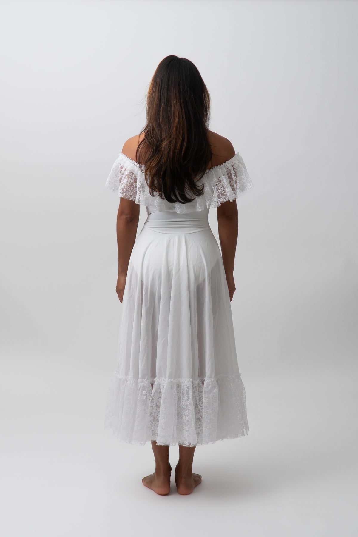 Vintage Lace Collar White Dance Midi Dress