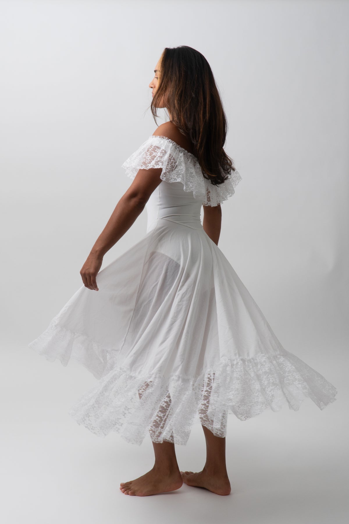 Vintage Lace Collar White Dance Midi Dress
