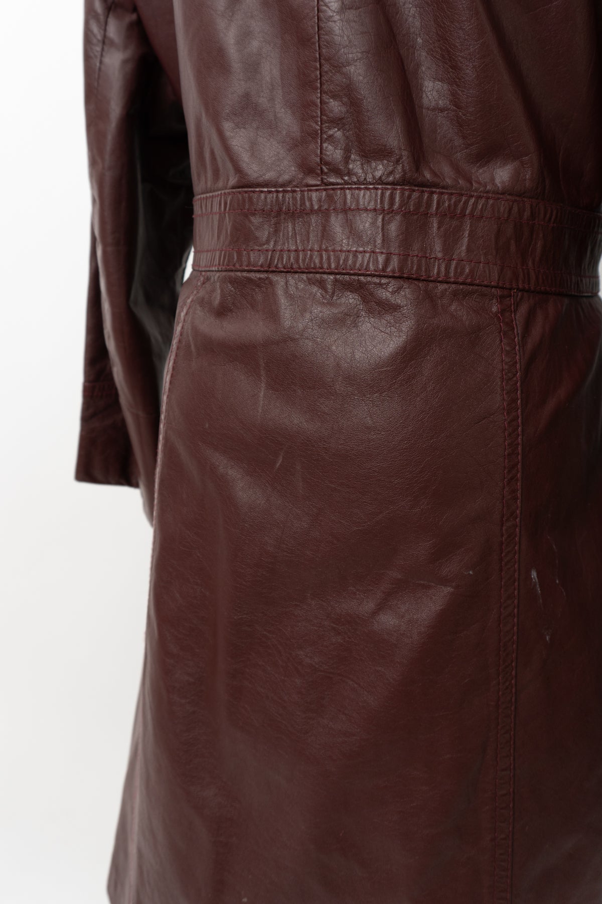 Vintage 100% Leather Oxblood Cherry Red Trench Jacket
