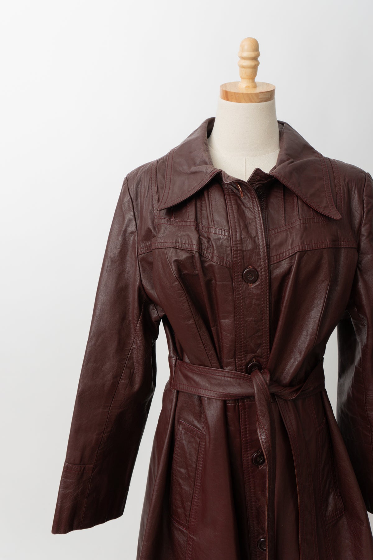 Vintage 100% Leather Oxblood Cherry Red Trench Jacket