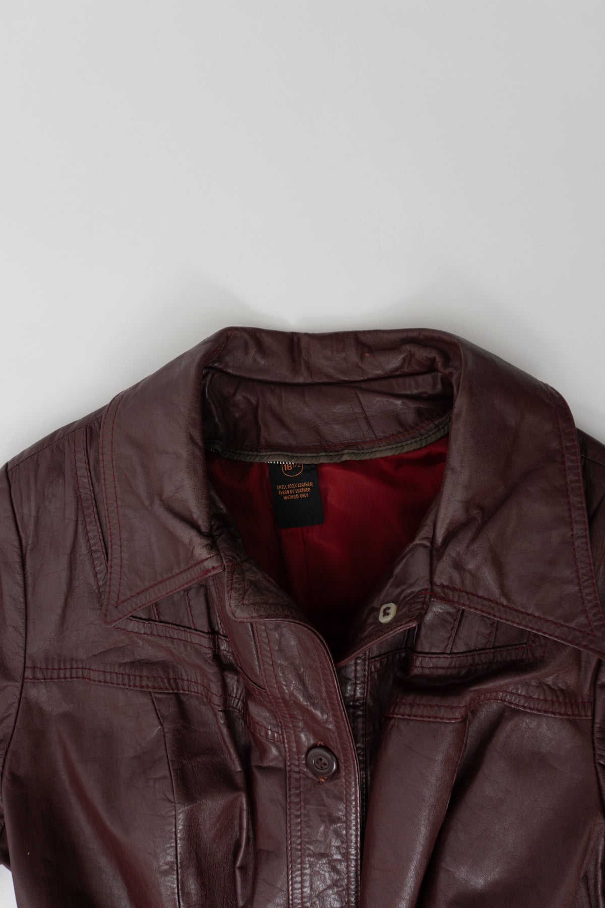 Vintage 100% Leather Oxblood Cherry Red Trench Jacket