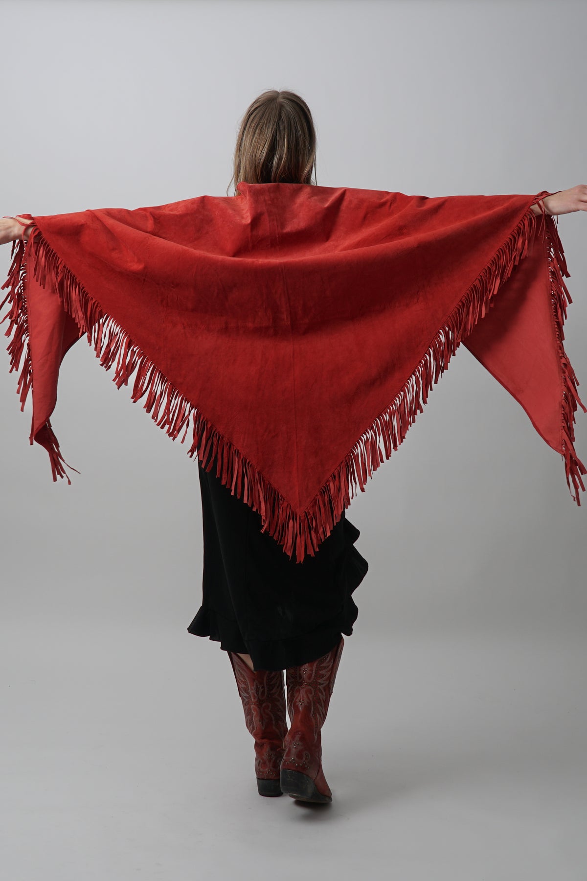 Vintage Red 100% Suede Leather Shawl