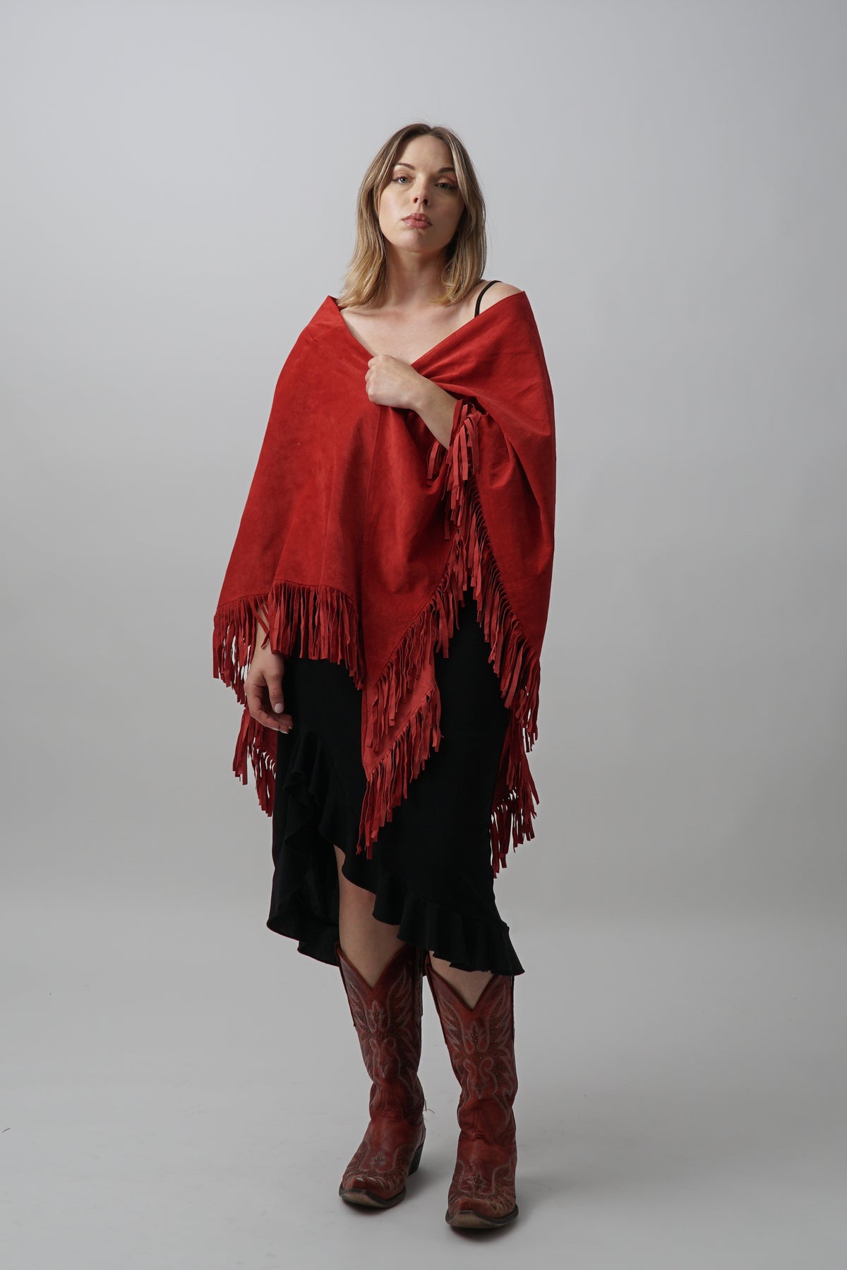 Vintage Red 100% Suede Leather Shawl