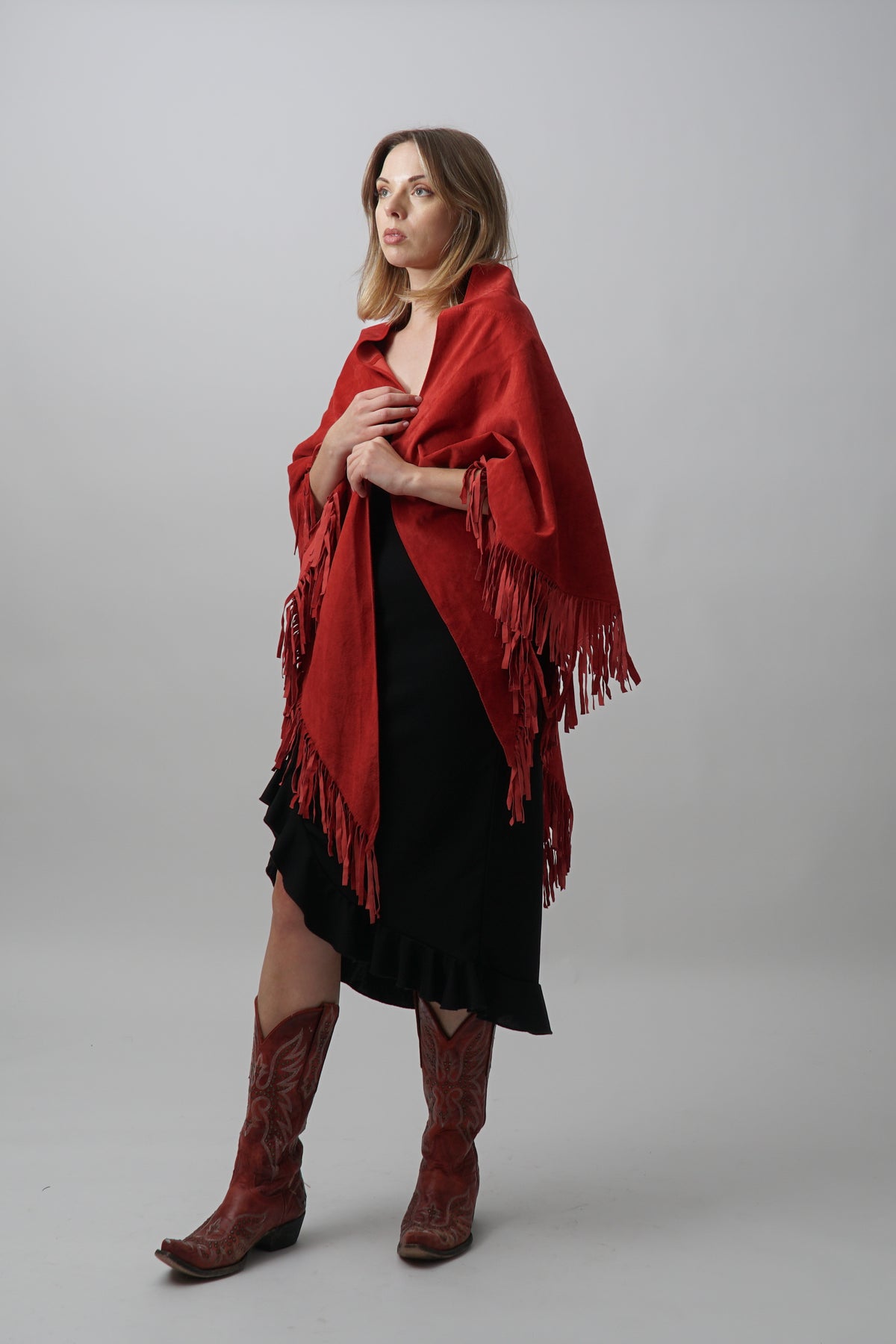 Vintage Red 100% Suede Leather Shawl