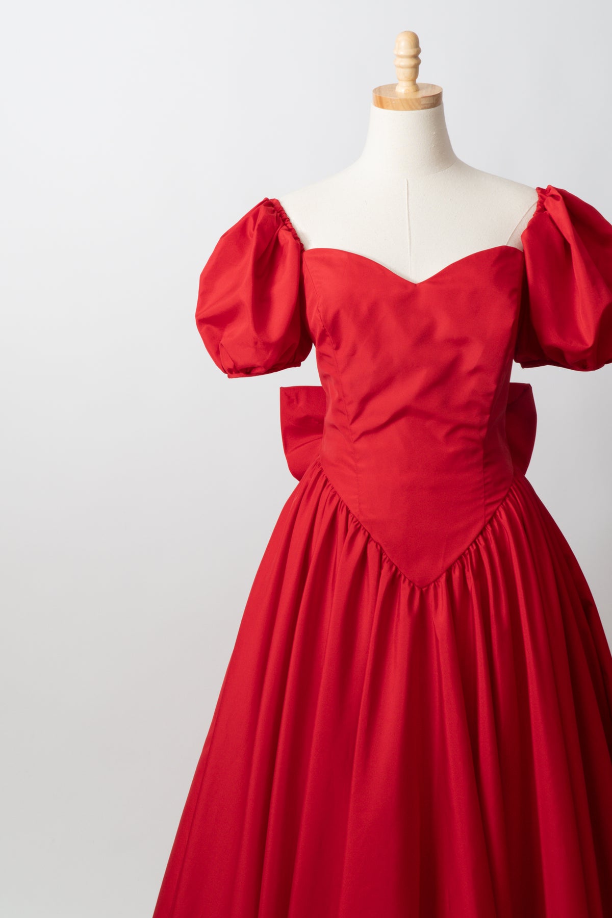 Vintage 80s Red Puff Sleeve Bow Dress