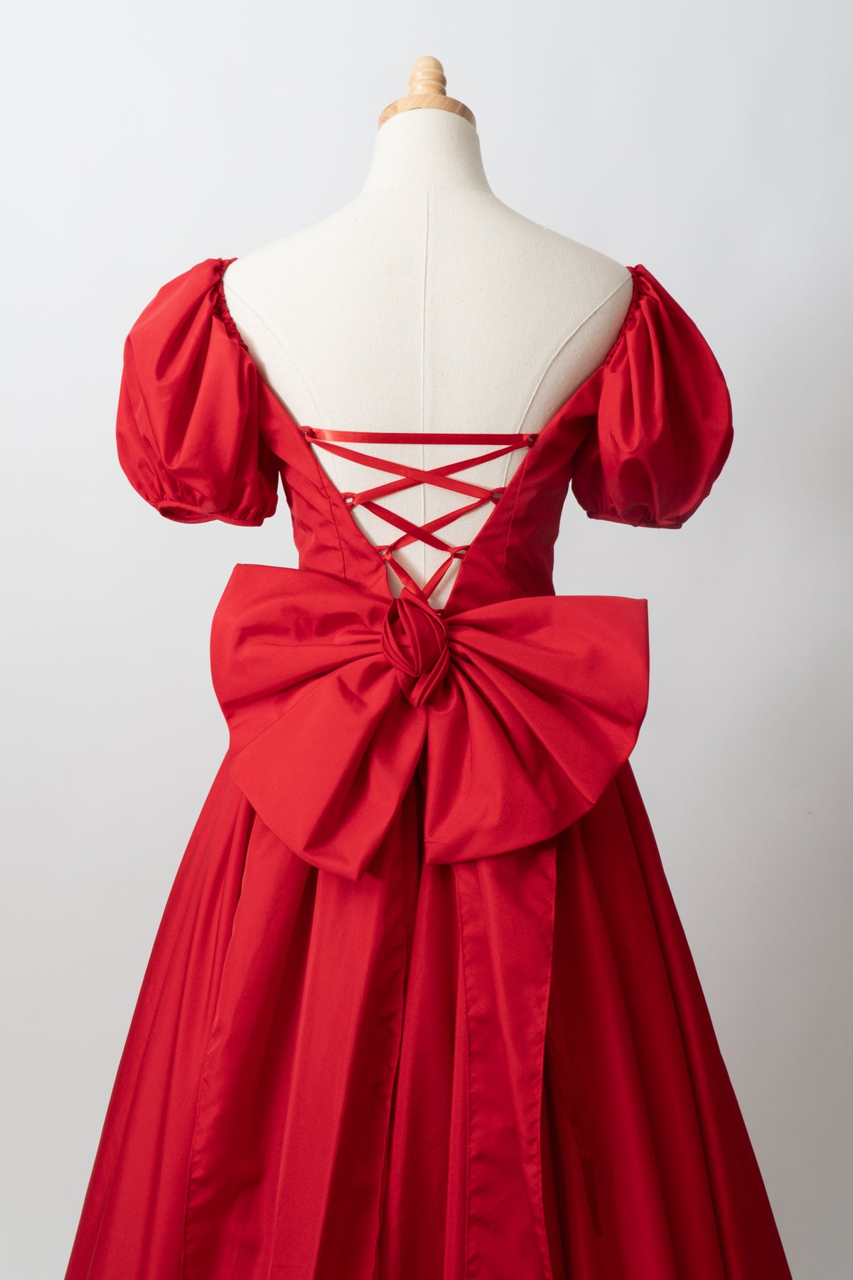Vintage 80s Red Puff Sleeve Bow Dress