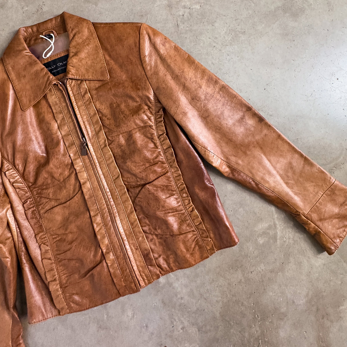 Vintage Brown Leather Ruffle Jacket