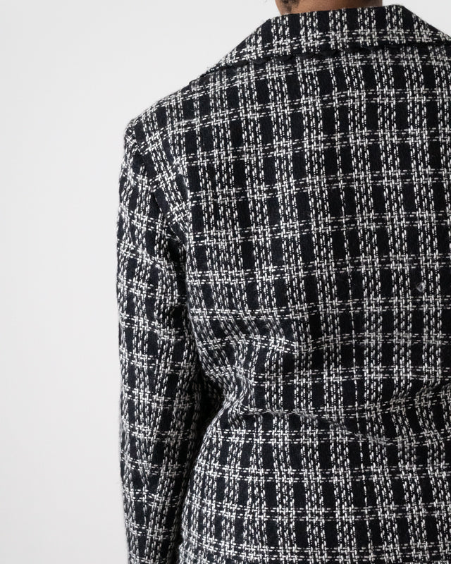 Vintage Black & White Tweed Plaid Pearl Blazer & Mini Skirt Set