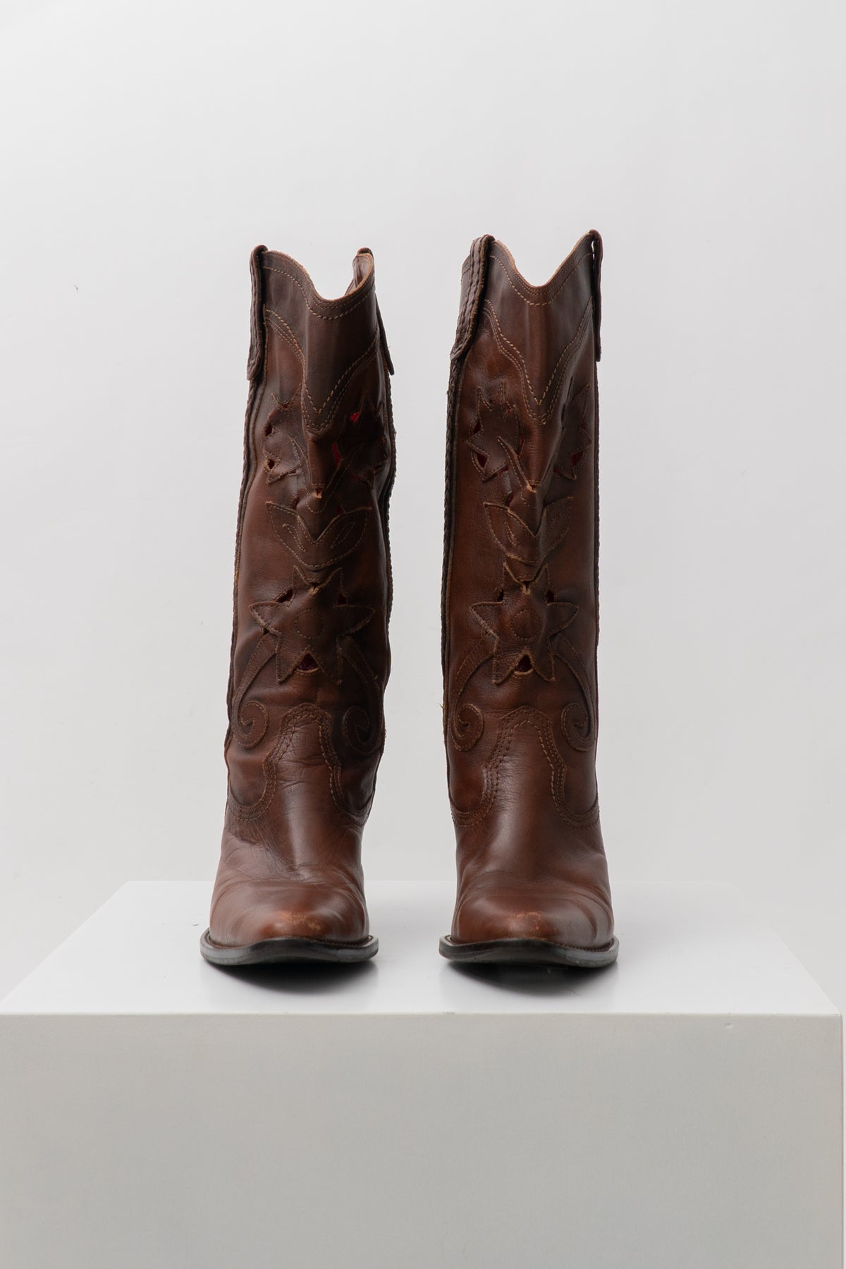Y2K Brown Leather Lazercut Western Boots, Size 8