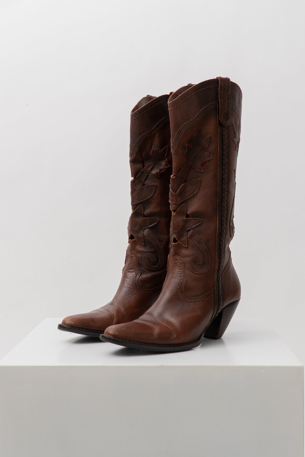 Y2K Brown Leather Lazercut Western Boots, Size 8
