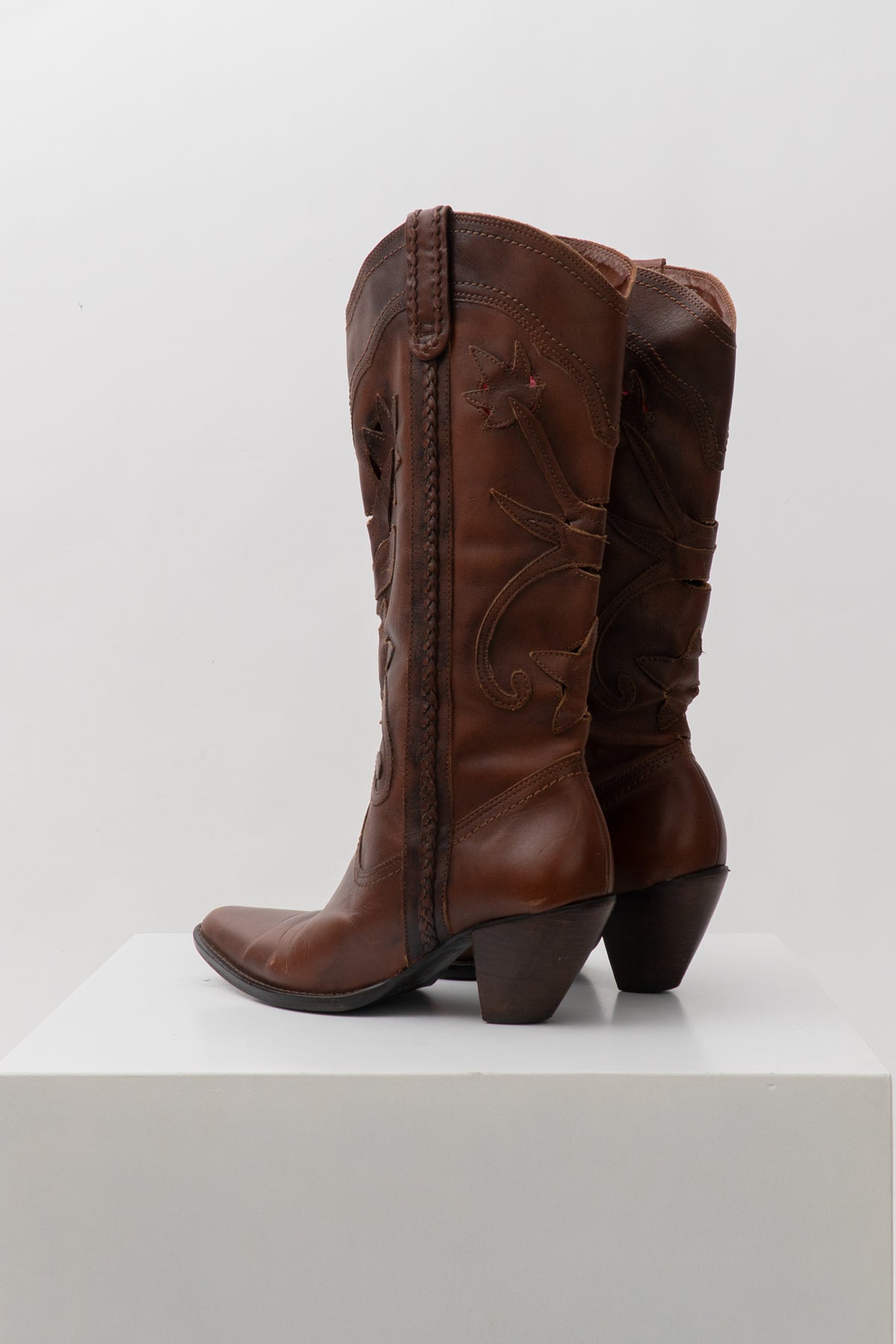 Y2K Brown Leather Lazercut Western Boots, Size 8