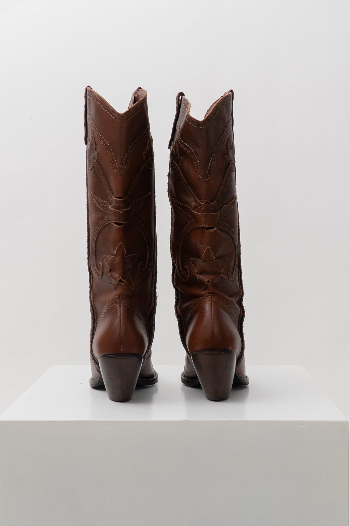 Y2K Brown Leather Lazercut Western Boots, Size 8