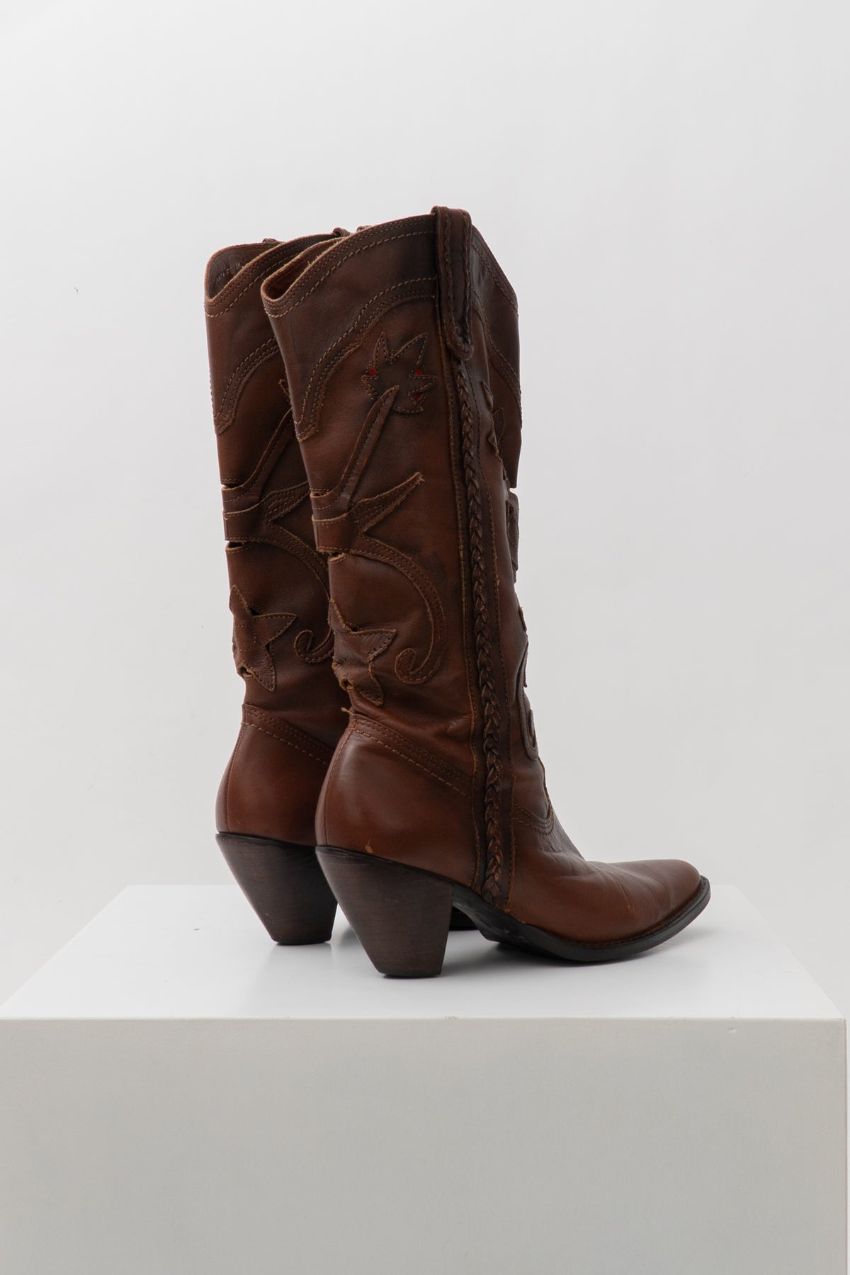 Y2K Brown Leather Lazercut Western Boots, Size 8