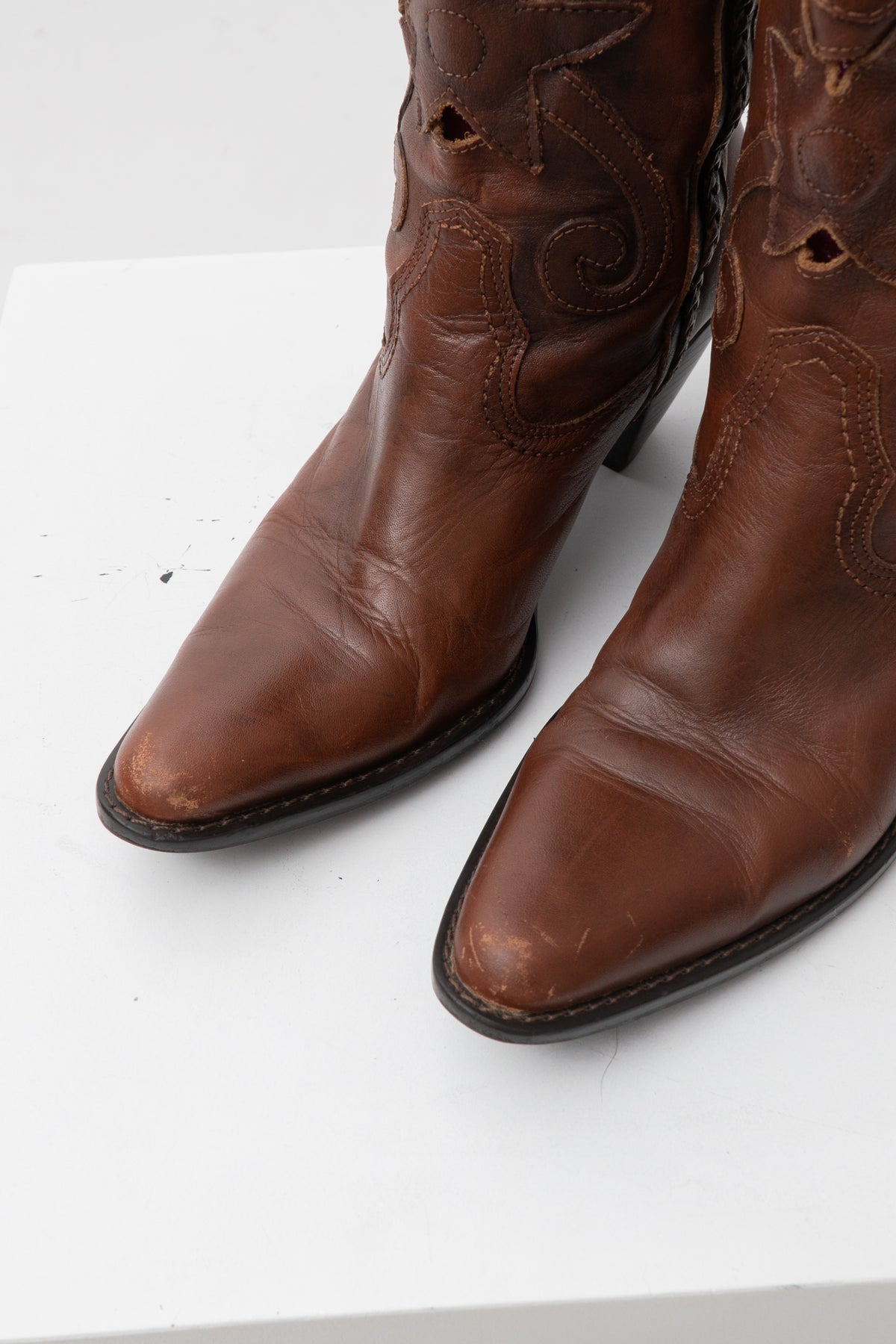 Y2K Brown Leather Lazercut Western Boots, Size 8