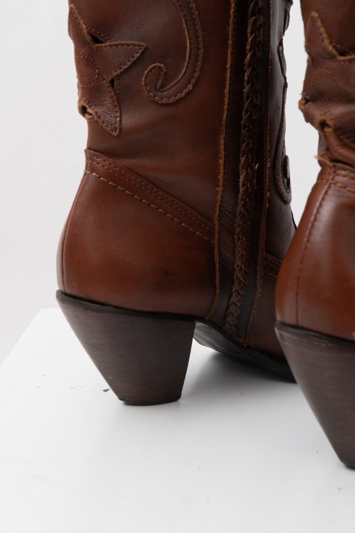 Y2K Brown Leather Lazercut Western Boots, Size 8