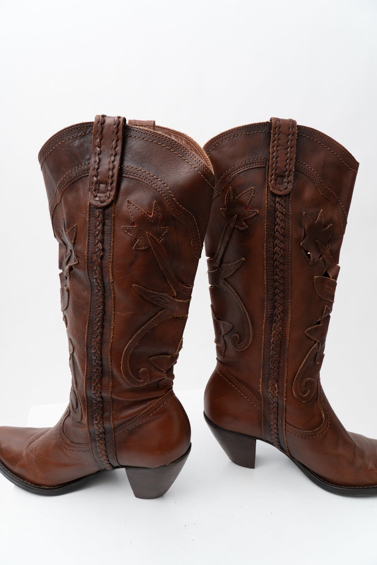 Y2K Brown Leather Lazercut Western Boots, Size 8
