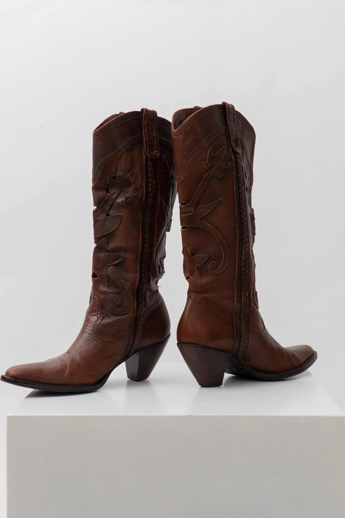 Y2K Brown Leather Lazercut Western Boots, Size 8