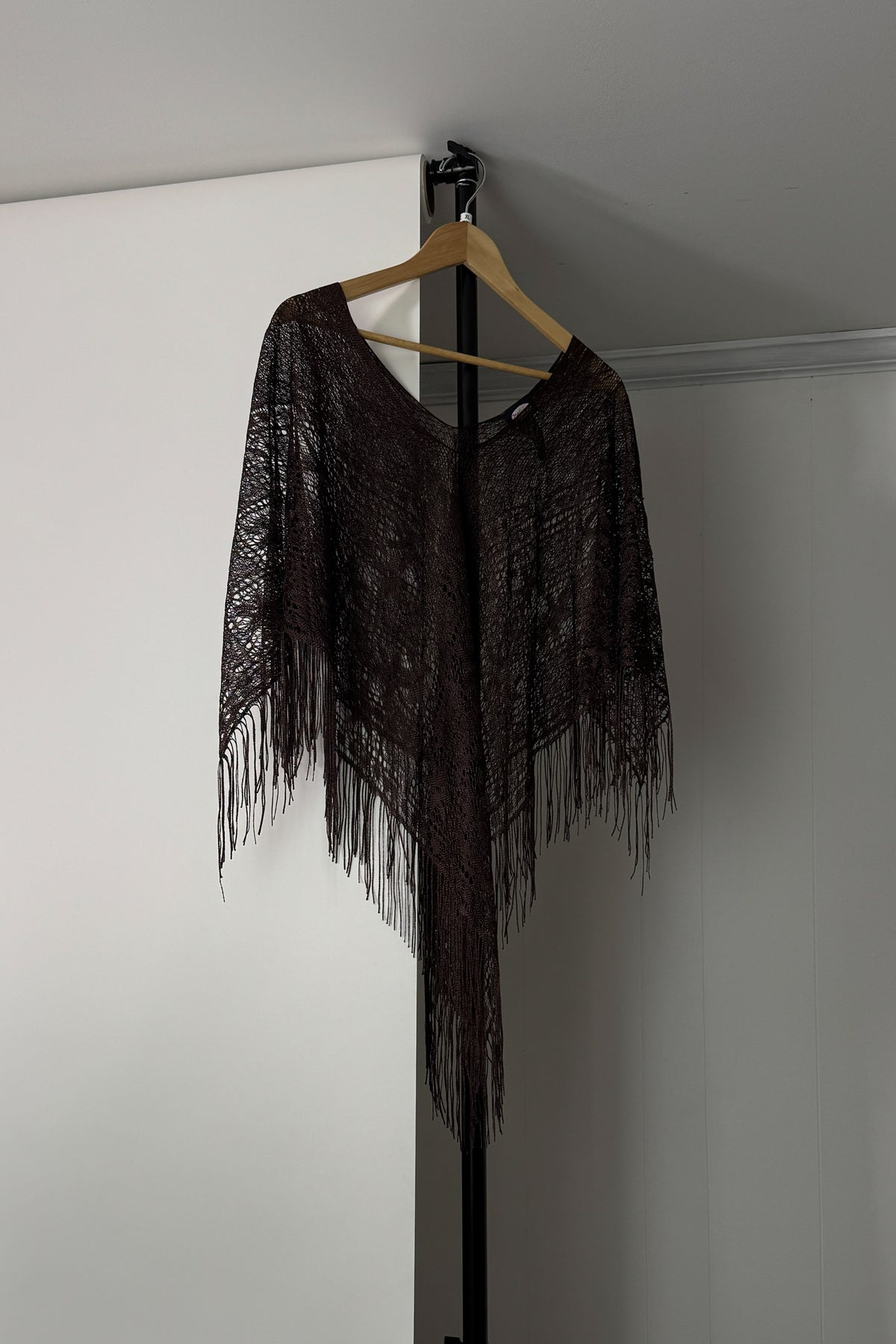 Y2K Brown Fringe Shawl