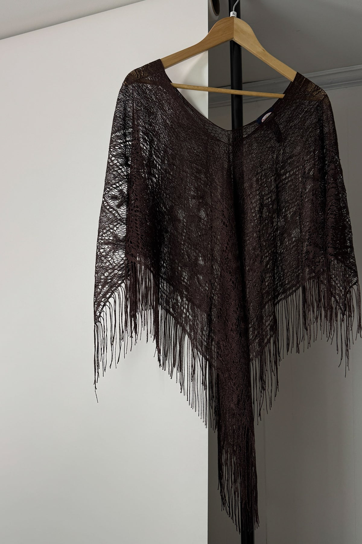 Y2K Brown Fringe Shawl
