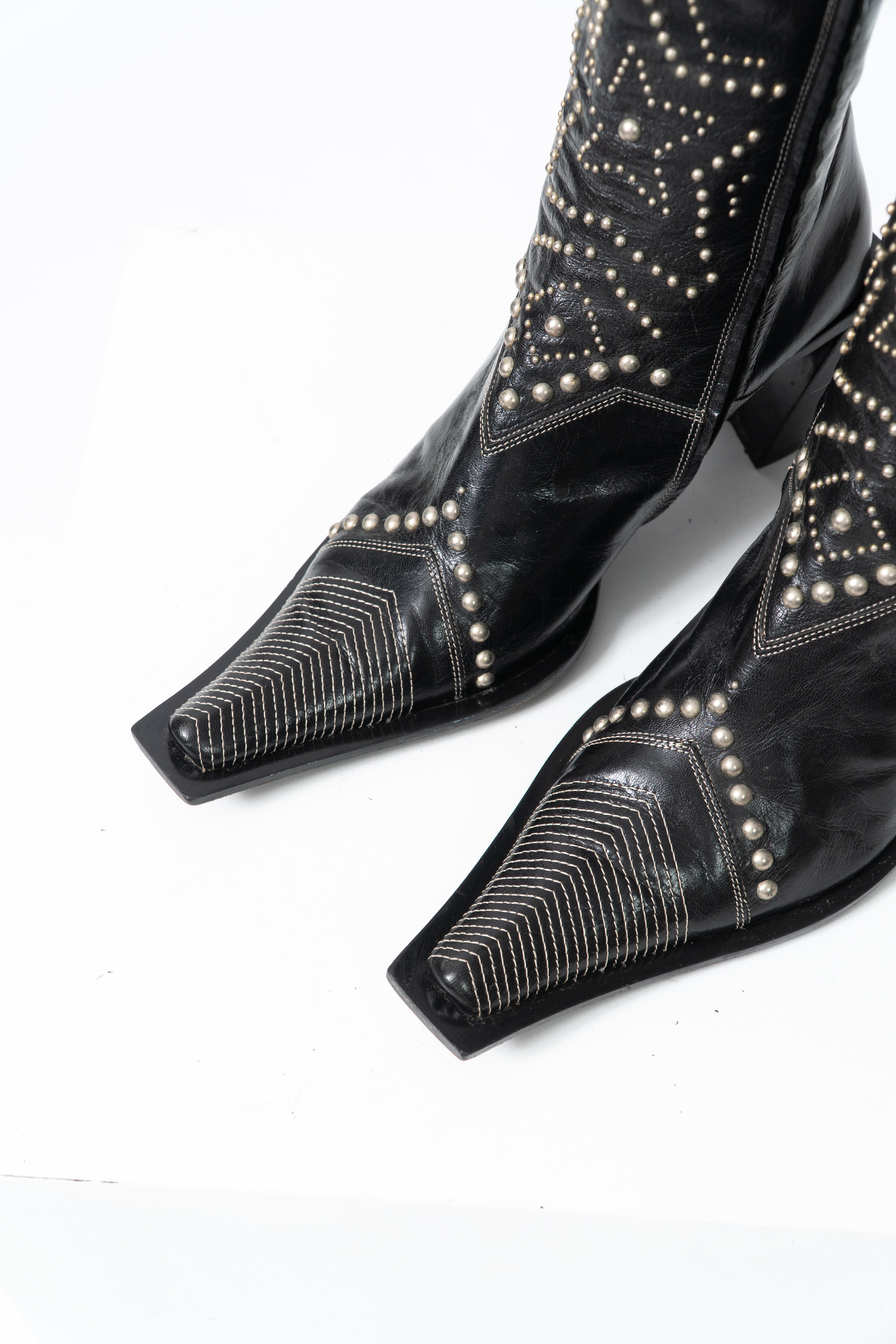 Vintage Black Italian Studded Boots