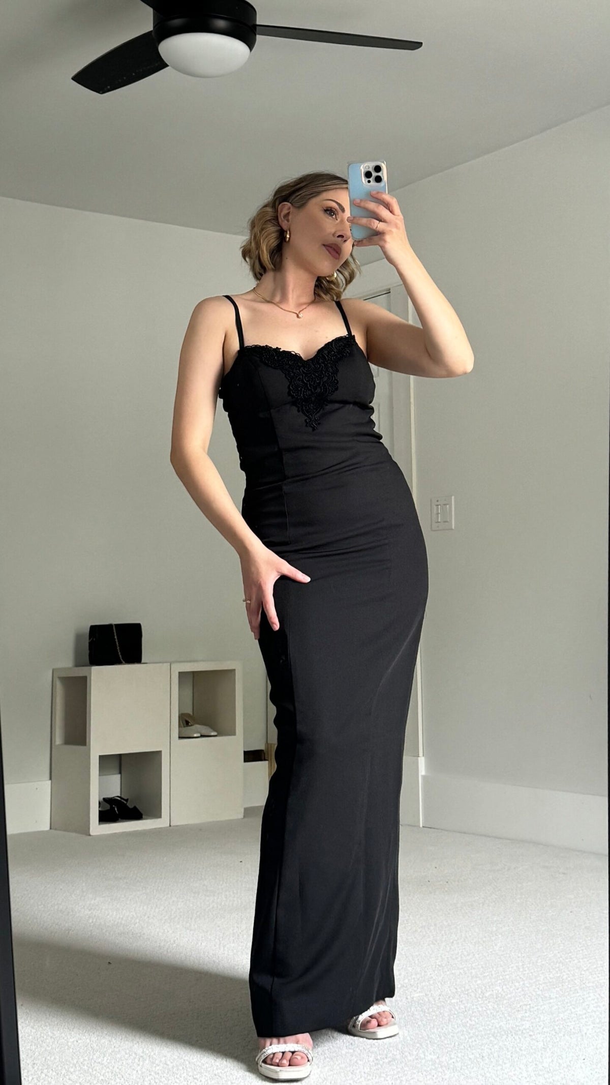 Vintage 90s Perfect LBD Applique Longline Gown