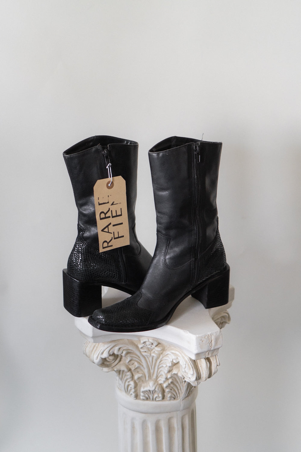 Vintage Black Leather Snakeskin Wingtip Boots